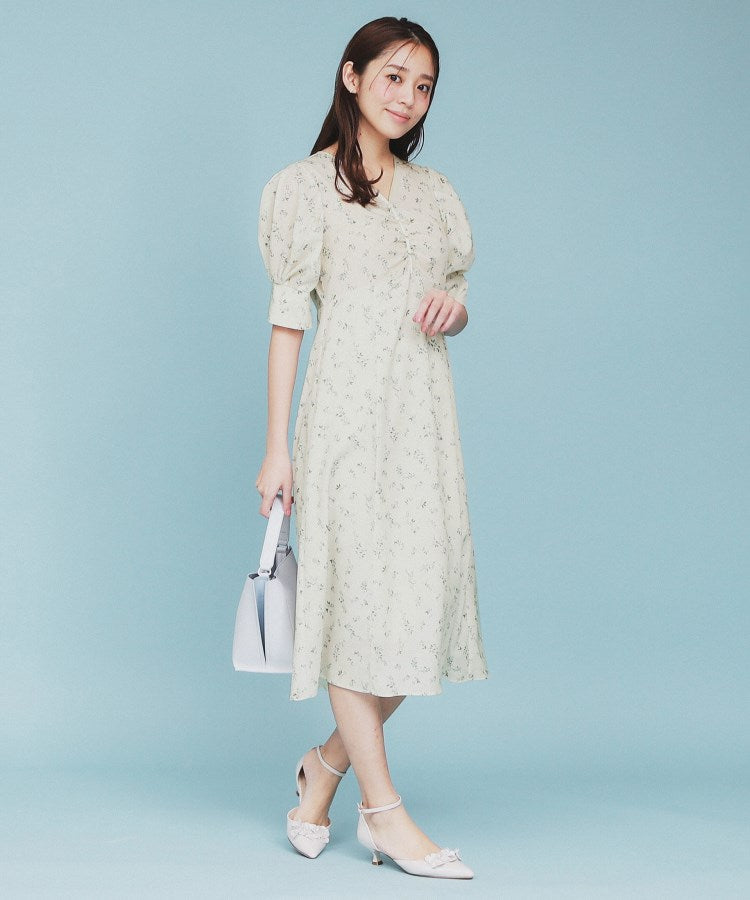 インデックス index フラワーパイピングVネックフレアワンピース【洗濯機可・イージーアイロン】 (アイボリー(104)) アイボリー(104)