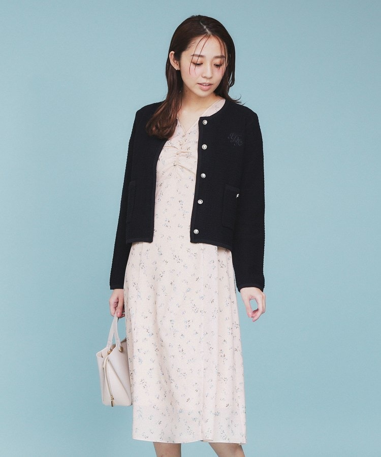 インデックス index フラワーパイピングVネックフレアワンピース【洗濯機可・イージーアイロン】 (アイボリー(104)) アイボリー(104)