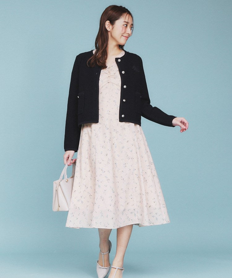 インデックス index フラワーパイピングVネックフレアワンピース【洗濯機可・イージーアイロン】 (アイボリー(104)) アイボリー(104)