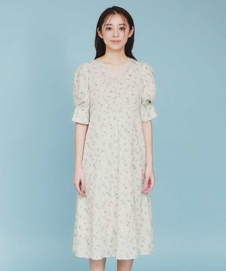 インデックス index フラワーパイピングVネックフレアワンピース【洗濯機可・イージーアイロン】 (アイボリー(104)) アイボリー(104)
