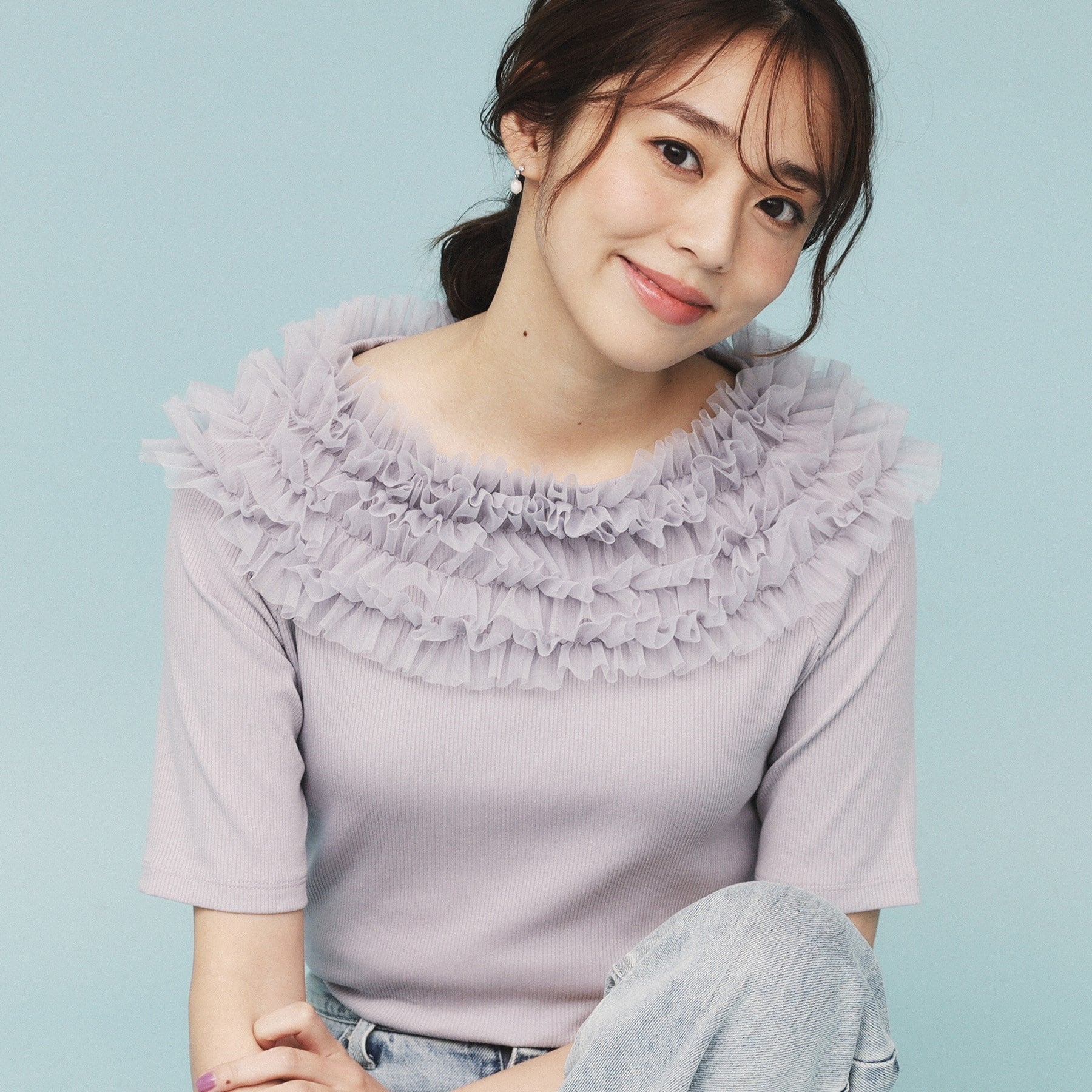 index index tulle frill ribbed top 【Machine washable】