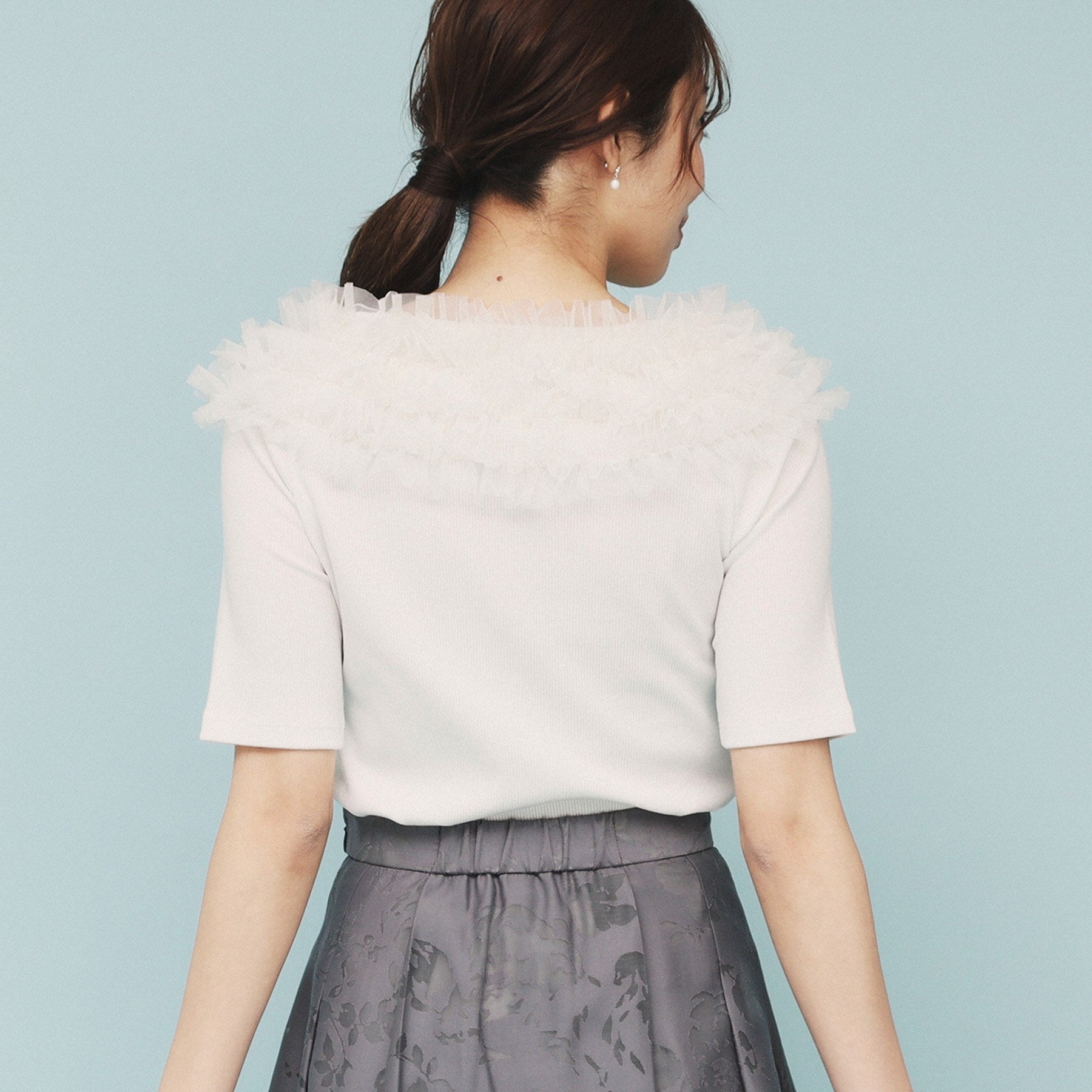 index index tulle frill ribbed top 【Machine washable】