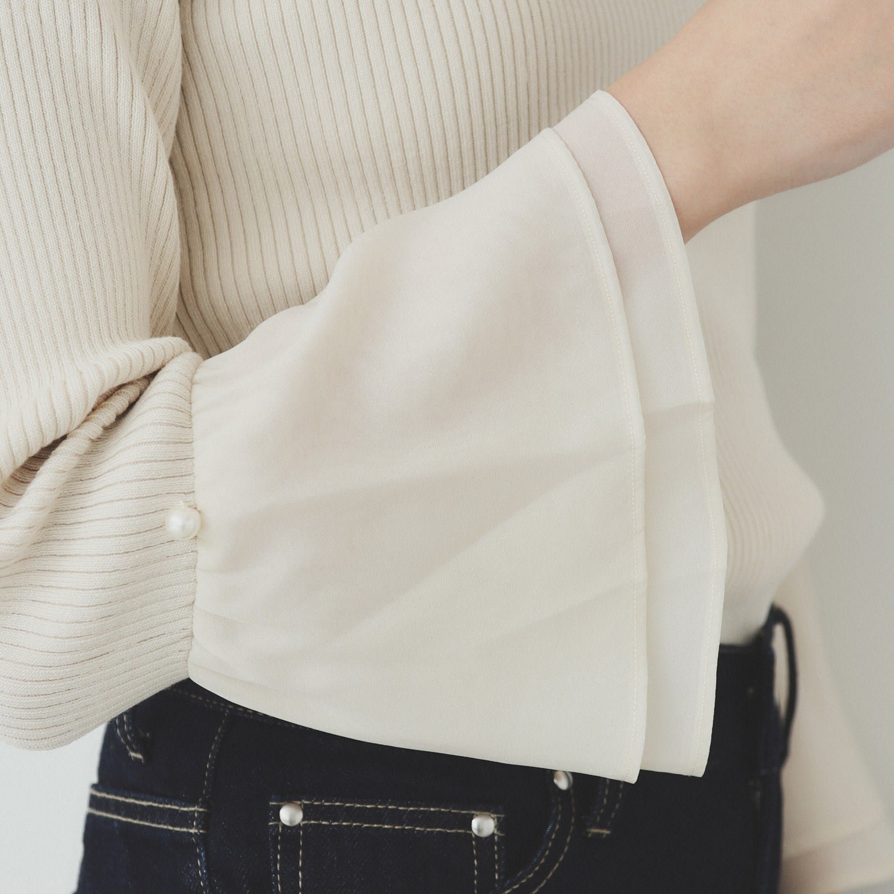 インデックス index リブオーガンフレアスリーブニット【洗濯機可】 (ブラック(019)) ブラック(019)