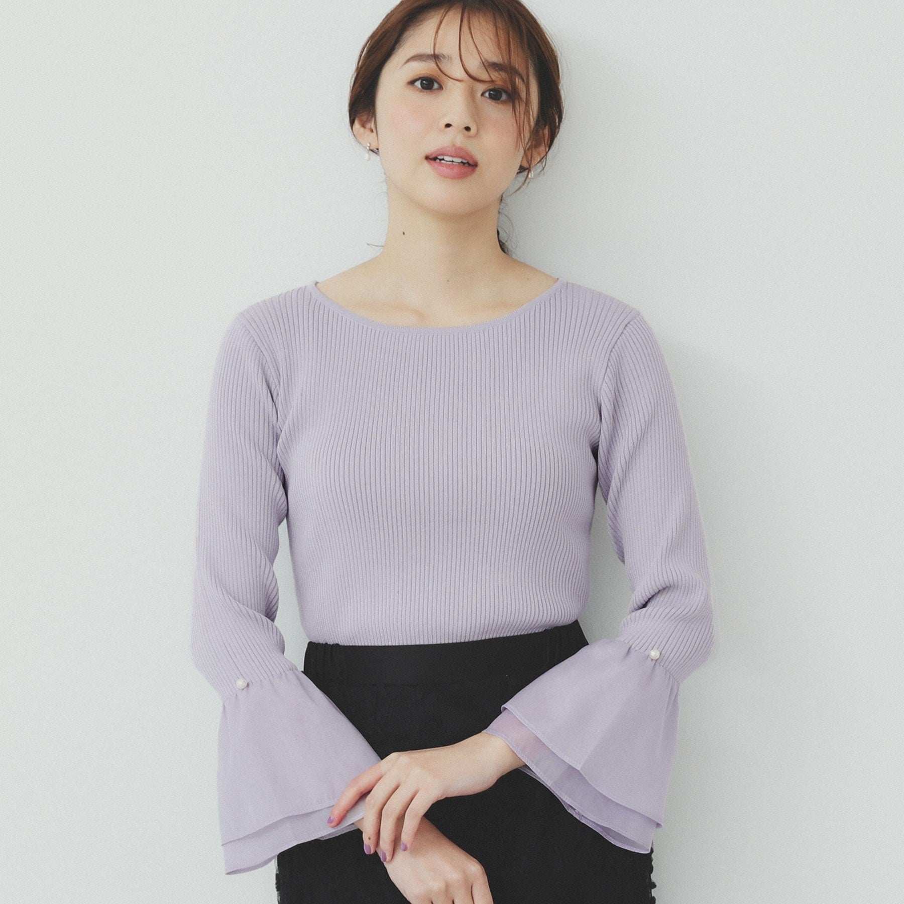 インデックス index リブオーガンフレアスリーブニット【洗濯機可】 (ブラック(019)) ブラック(019)