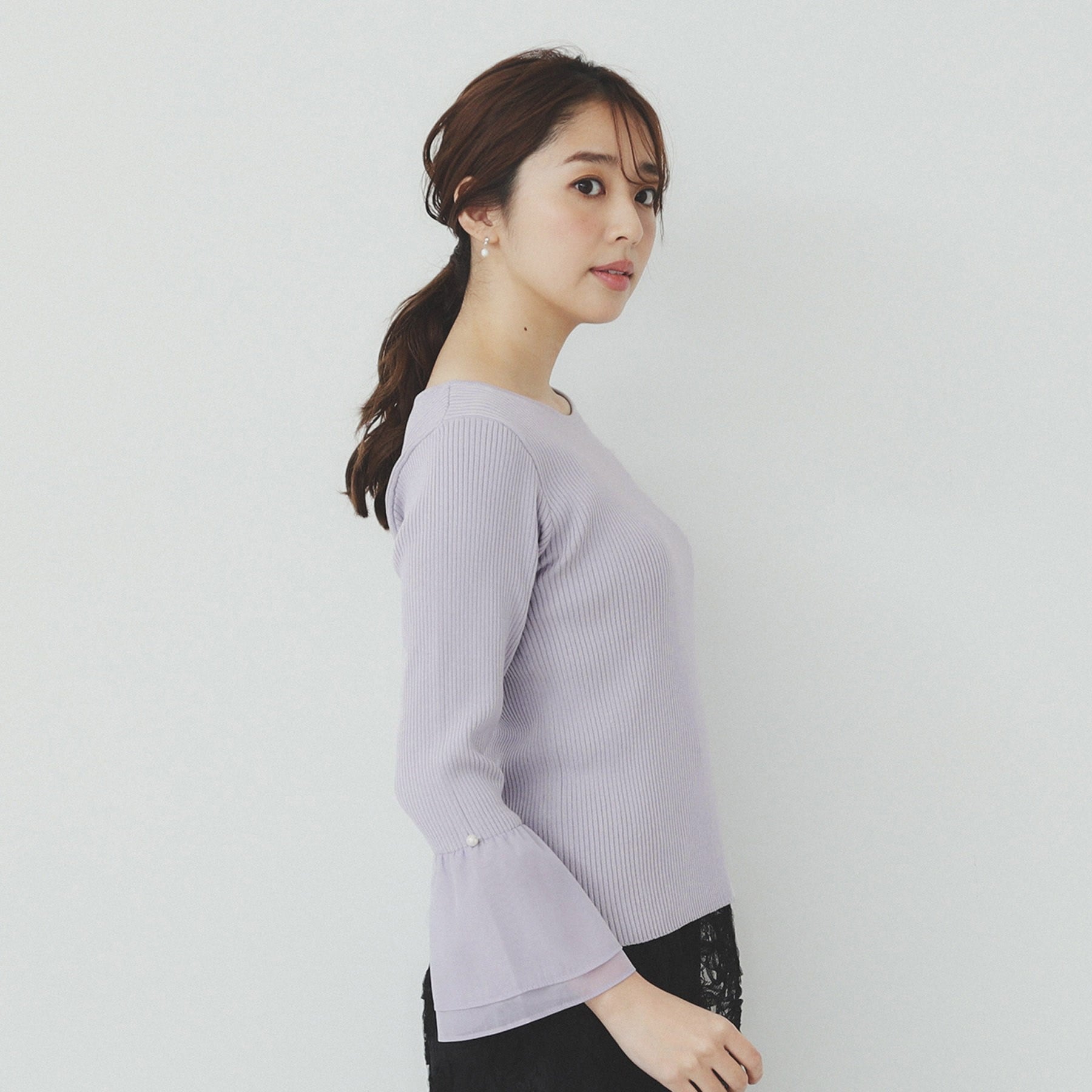 インデックス index リブオーガンフレアスリーブニット【洗濯機可】 (ブラック(019)) ブラック(019)