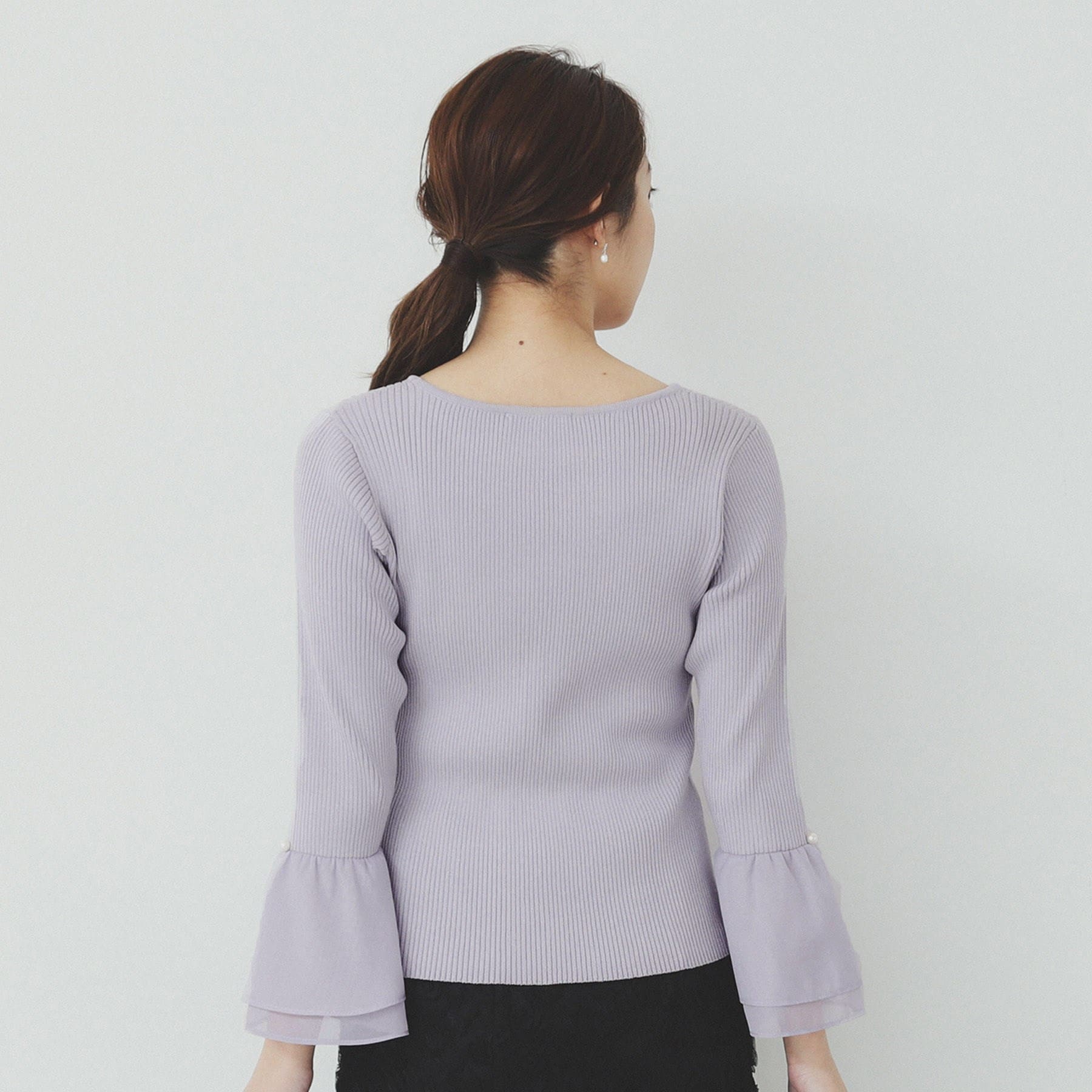 インデックス index リブオーガンフレアスリーブニット【洗濯機可】 (ブラック(019)) ブラック(019)