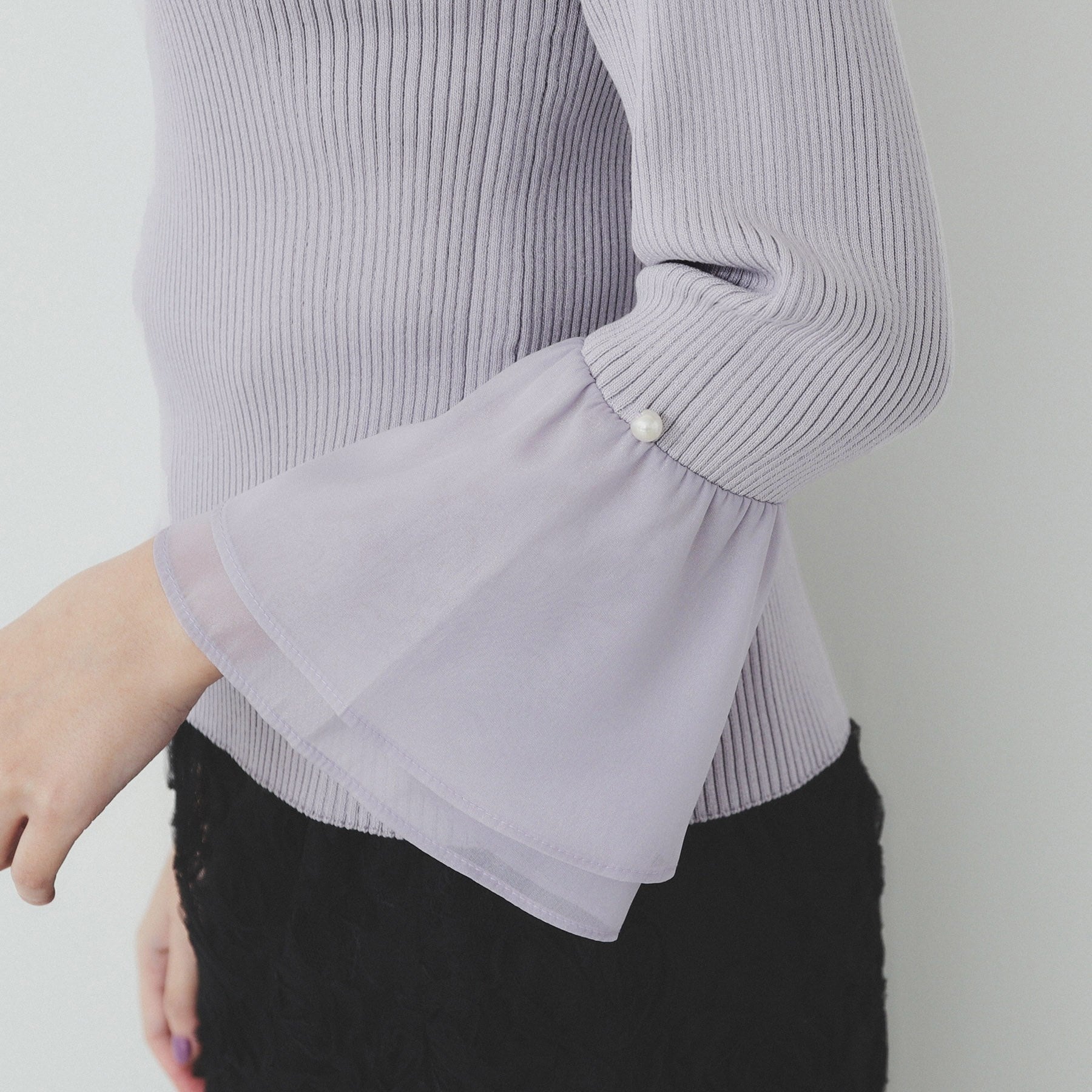 インデックス index リブオーガンフレアスリーブニット【洗濯機可】 (ブラック(019)) ブラック(019)