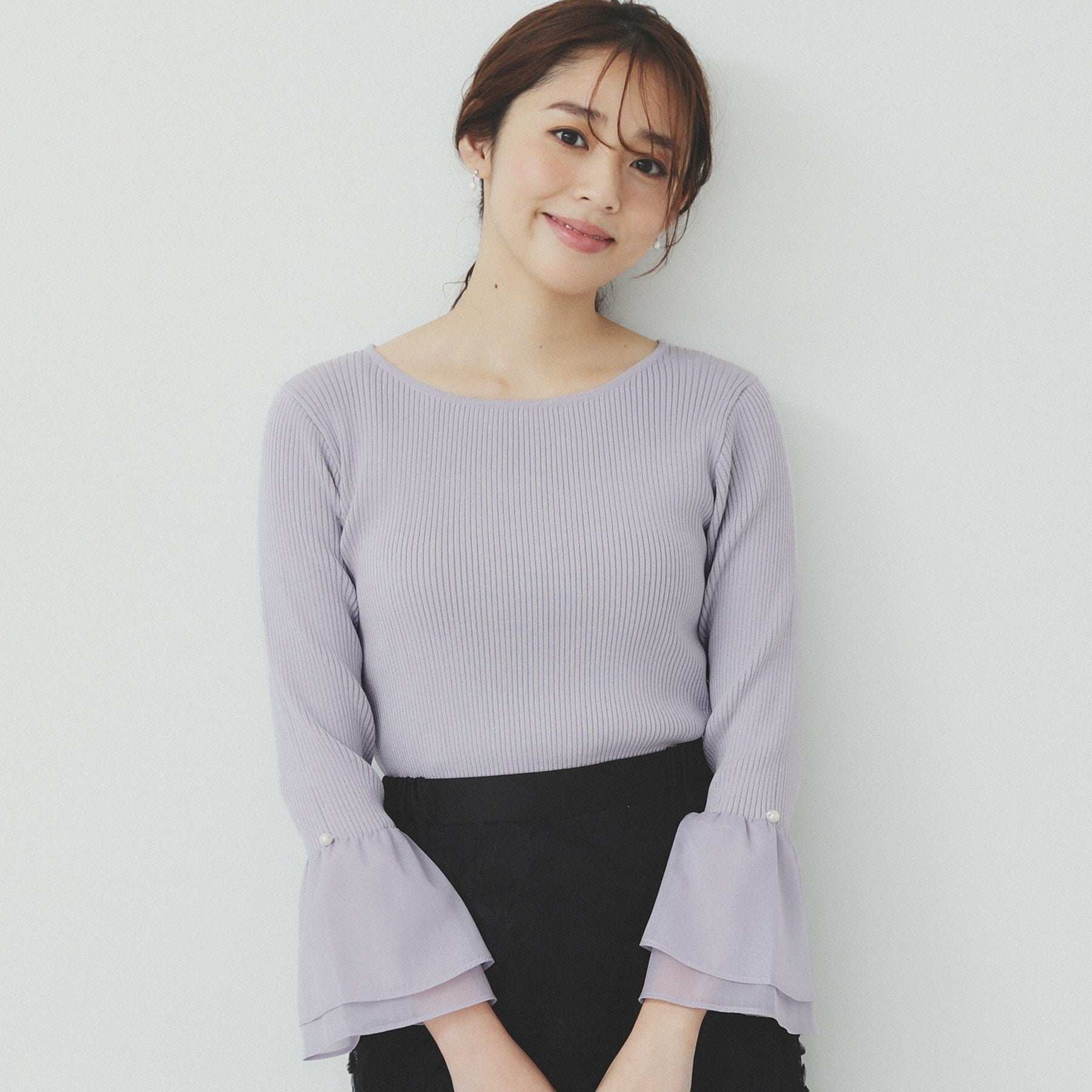 インデックス index リブオーガンフレアスリーブニット【洗濯機可】 (ラベンダー(080)) ラベンダー(080)