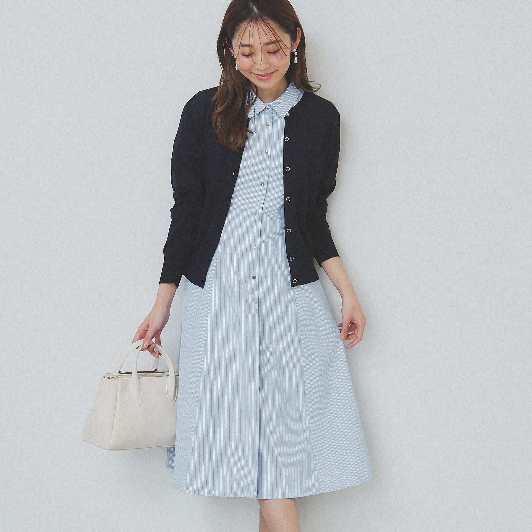 インデックス index クールタッチ ビジューボタンニットカーディガン【洗濯機可・抗ピル・接触冷感】 (ライトグリーン(020)) ライトグリーン(020)