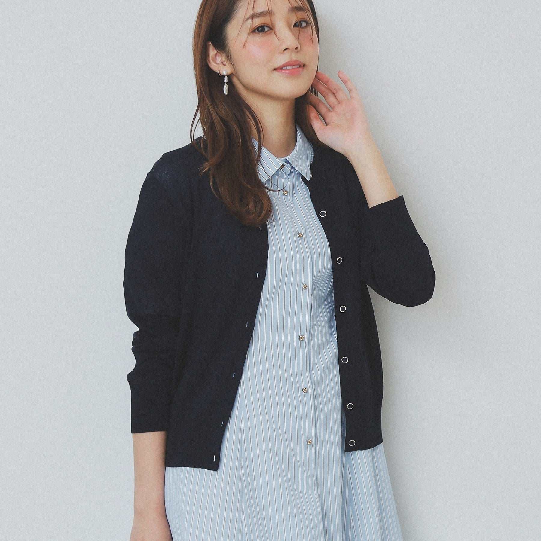 インデックス index クールタッチ ビジューボタンニットカーディガン【洗濯機可・抗ピル・接触冷感】 (ネイビー(094)) ネイビー(094)