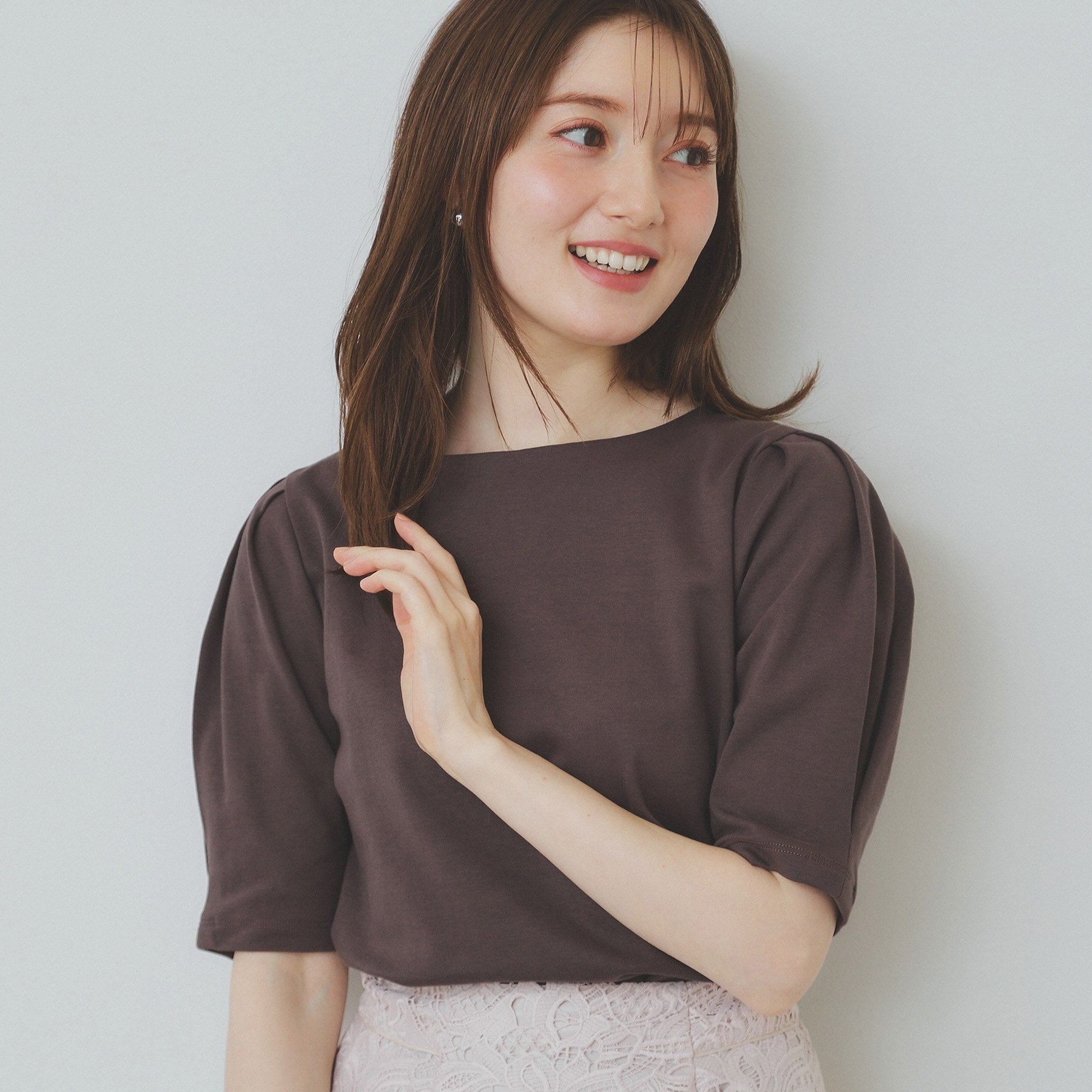 インデックス index コットンスムースタックスリーブトップス【洗濯機可・UVケア・接触冷感】 (ブラウン(844)) ブラウン(844)