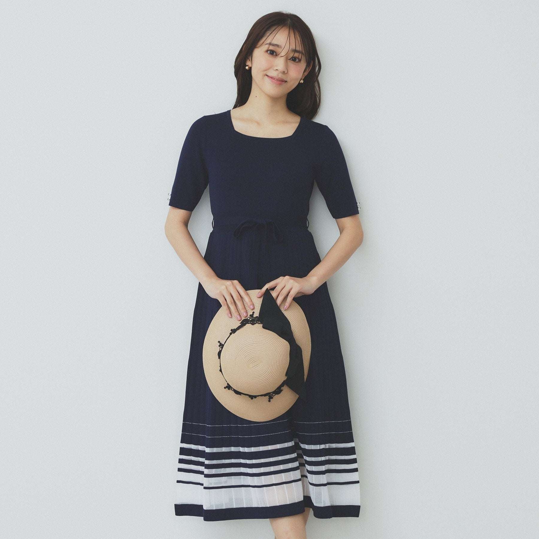 インデックス index シアーラインニットワンピース【洗濯機可・ (ネイビー(094)) ネイビー(094)