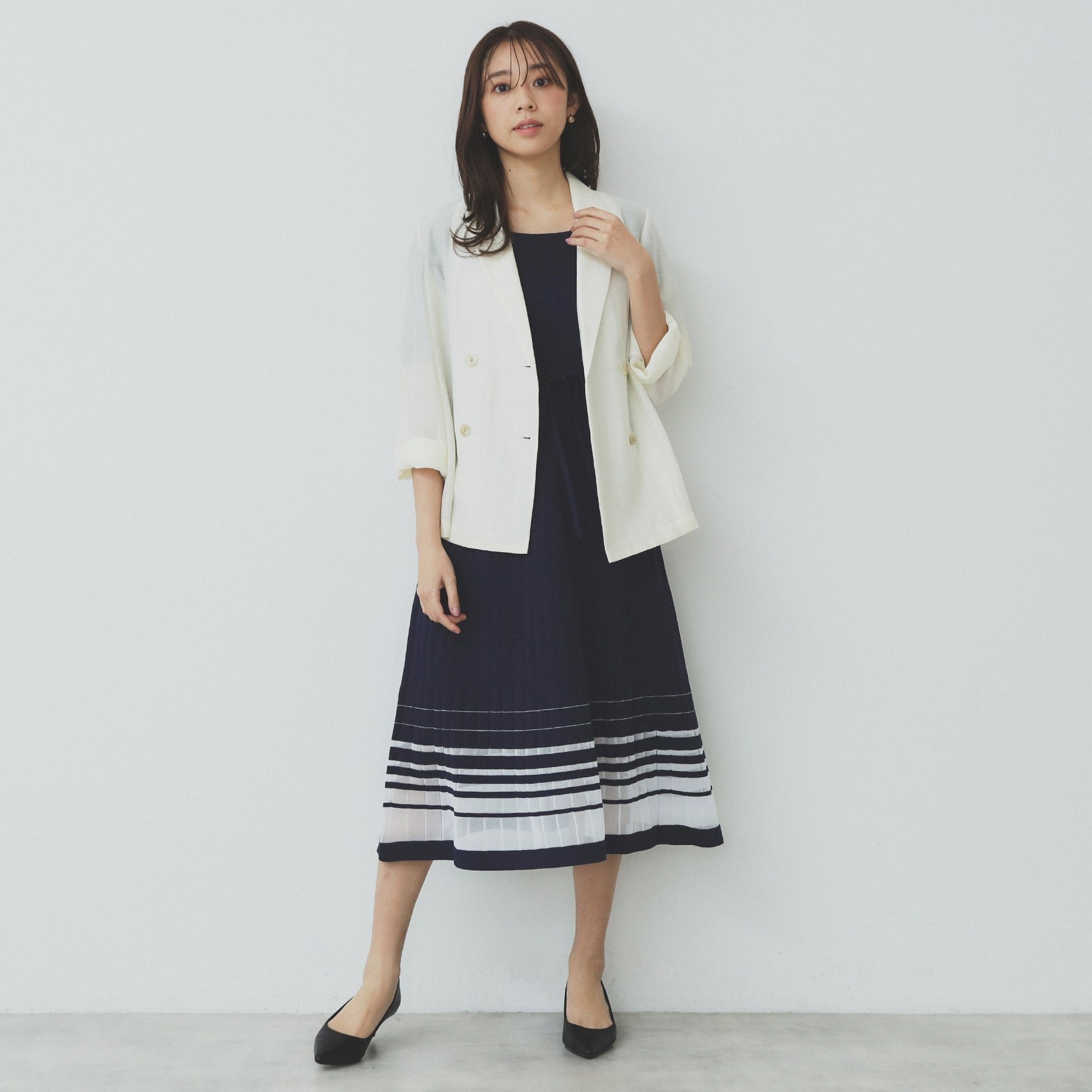 インデックス index シアーラインニットワンピース【洗濯機可・ (ネイビー(094)) ネイビー(094)