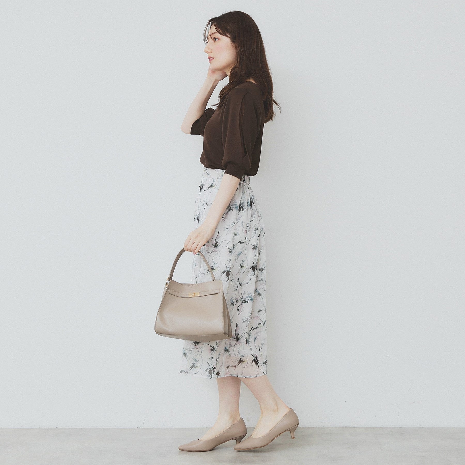 インデックス index 《6color/XS-LLsize》ドライタッチ デザインスリーブニット【洗濯機洗い可/接触冷感/抗ピル】 (ブラウン(044)) ブラウン(044)