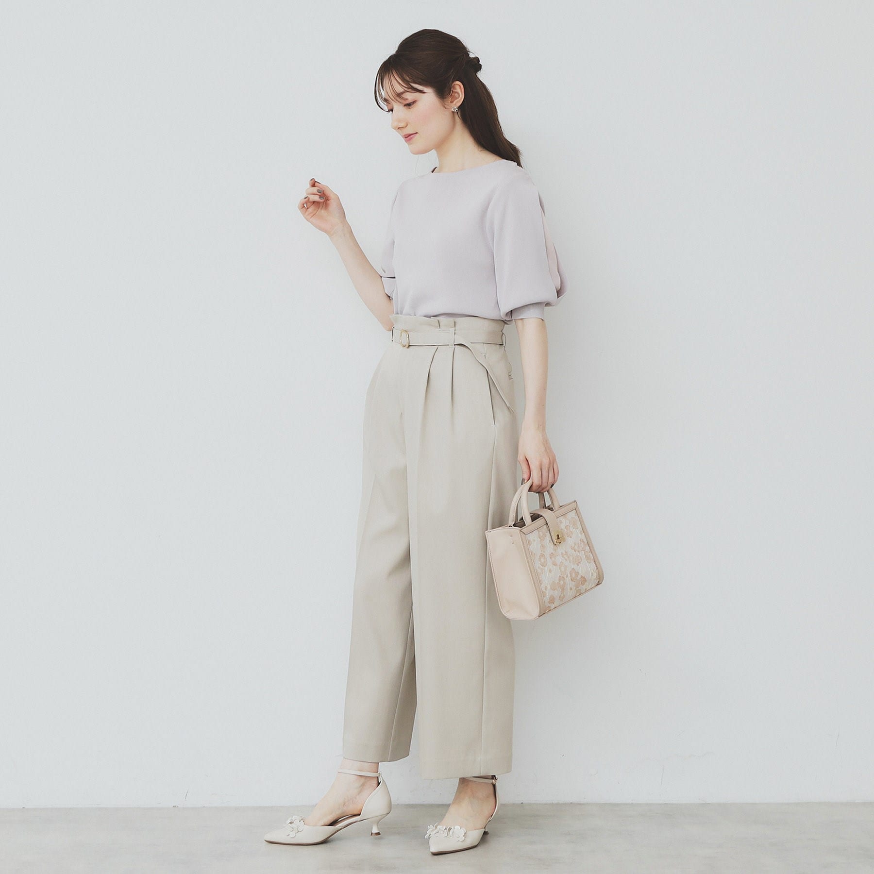 インデックス index 《6color/XS-LLsize》ドライタッチ デザインスリーブニット【洗濯機洗い可/接触冷感/抗ピル】 (ブラウン(044)) ブラウン(044)