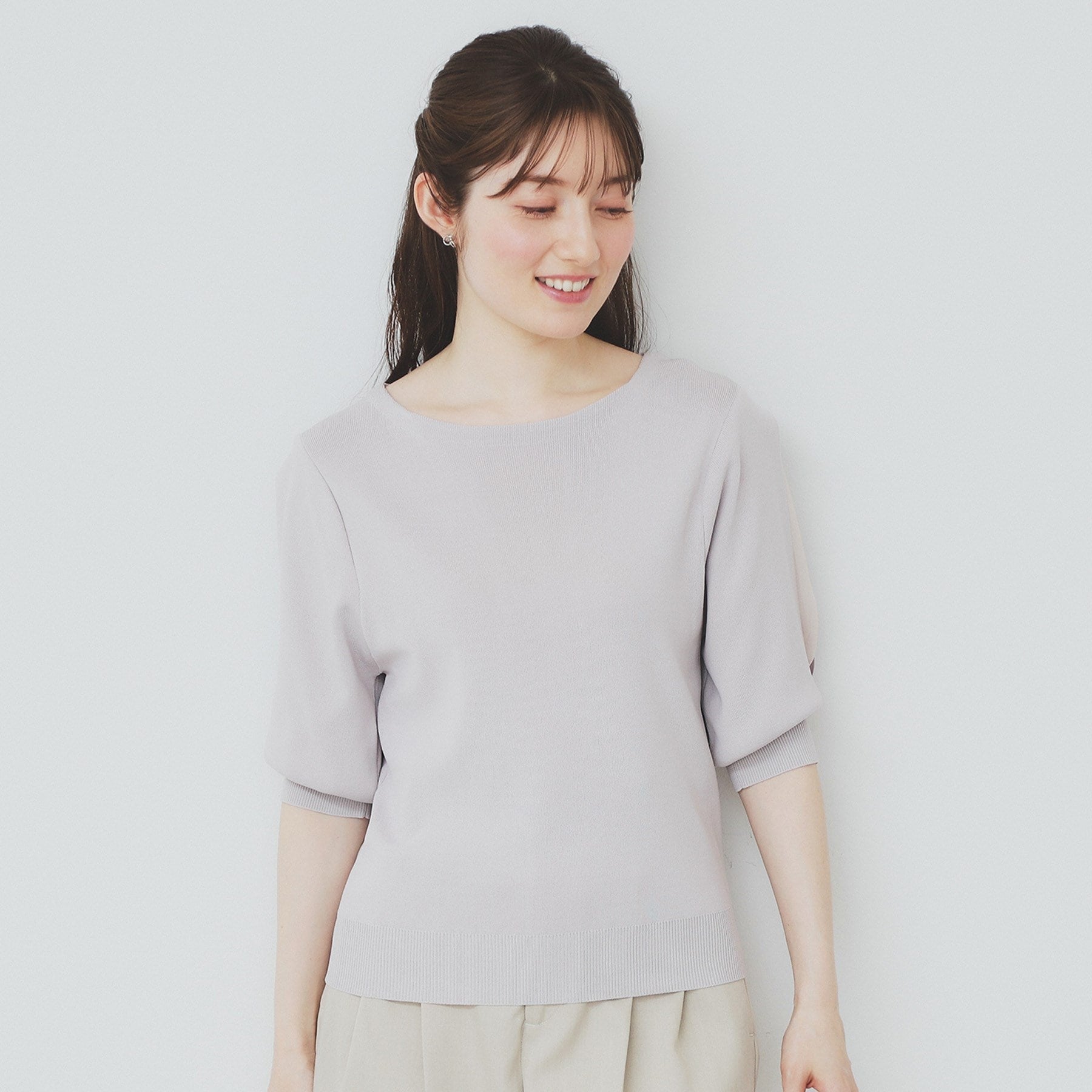 インデックス index 《6color/XS-LLsize》ドライタッチ デザインスリーブニット【洗濯機洗い可/接触冷感/抗ピル】 (ブラウン(044)) ブラウン(044)