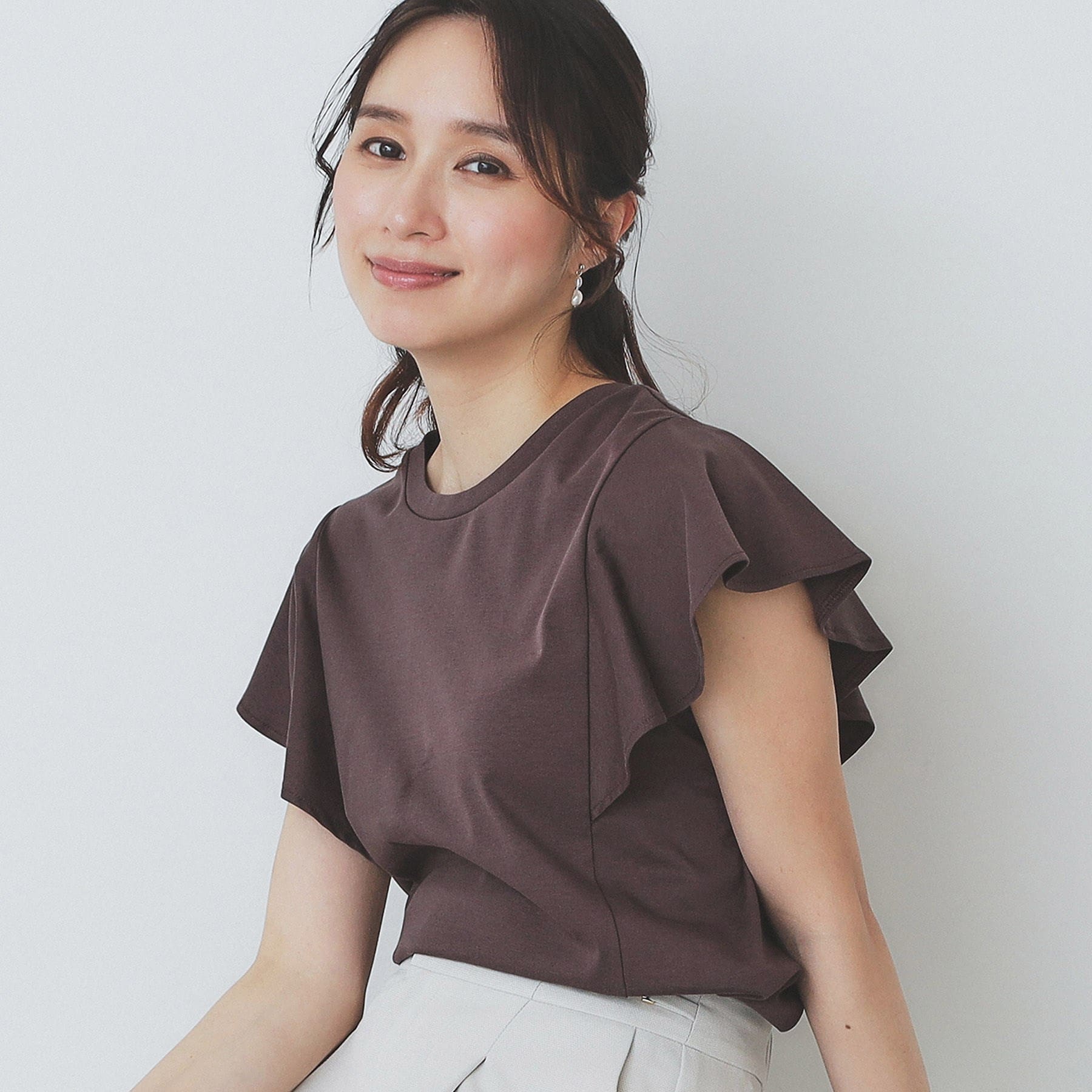 インデックス index フレアスリーブバックシャントップス【洗濯機可・接触冷感・UVケア】 (ブラウン(044)) ブラウン(044)