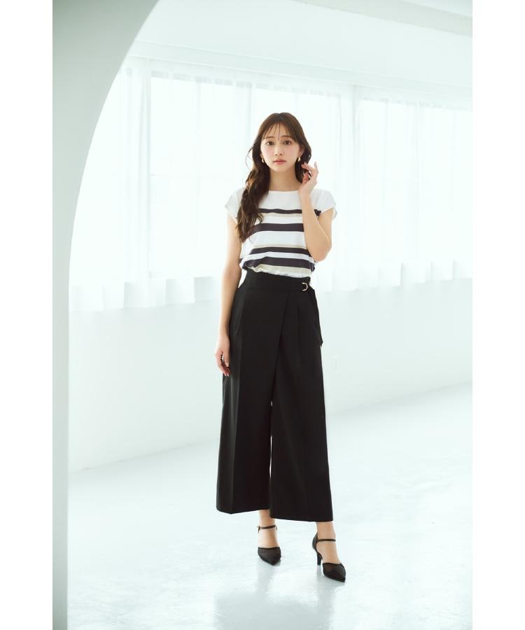 インデックス index ラップストレートパンツ【洗濯機可・イージーアイロン・接触冷感・アンチピリング】 (チャコールグレー(013)) チャコールグレー(013)