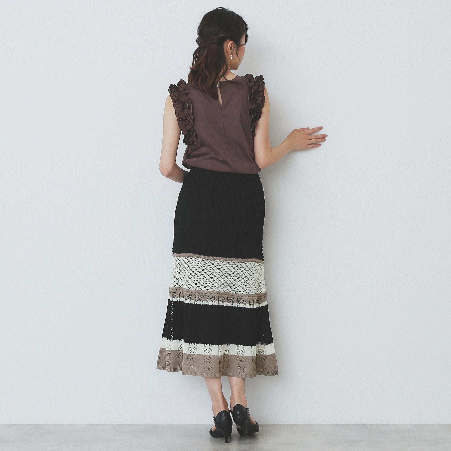 インデックス index 透かし編みフレアニットスカート【洗濯機可】 (オフホワイト(303)) オフホワイト(303)