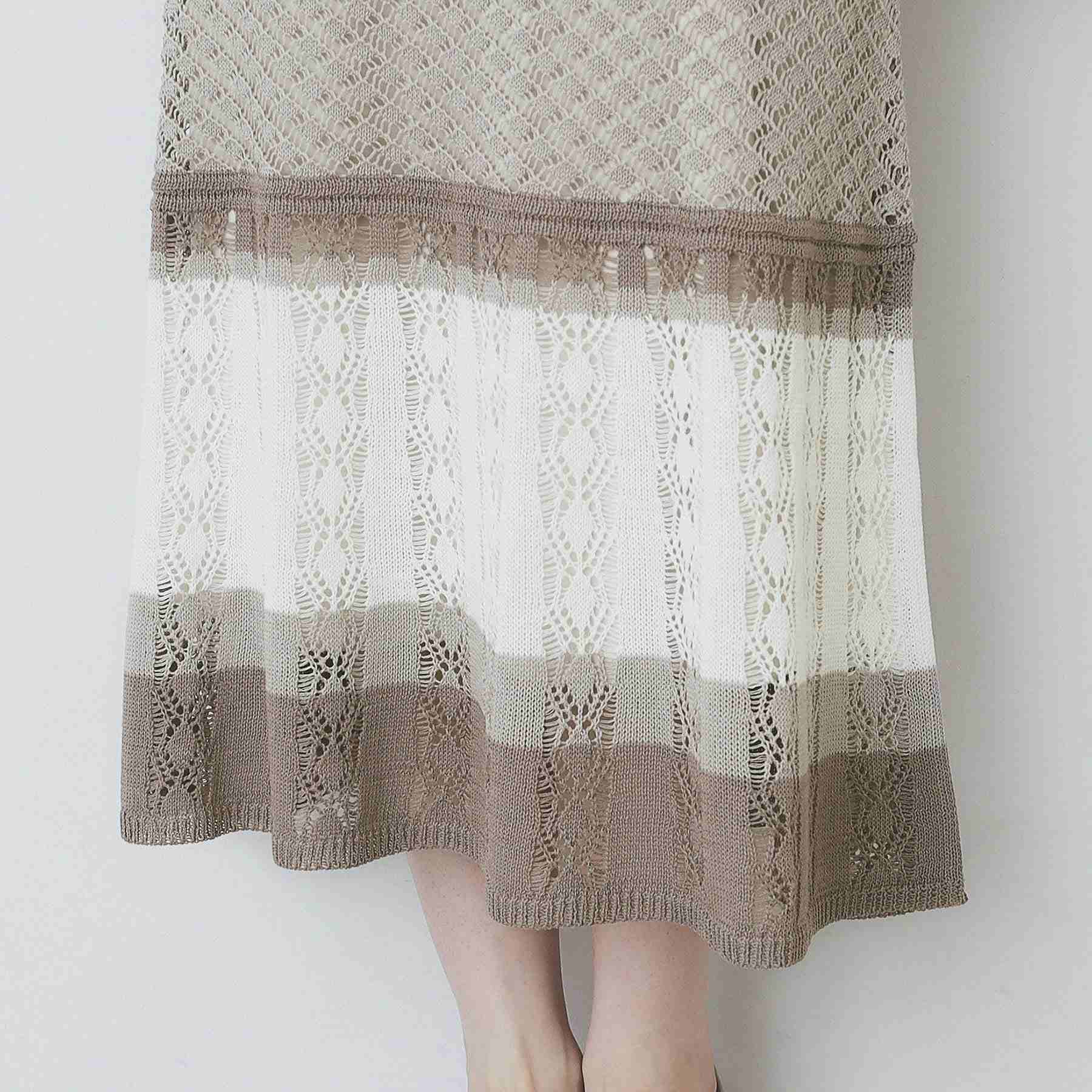 インデックス index 透かし編みフレアニットスカート【洗濯機可】 (オフホワイト(303)) オフホワイト(303)