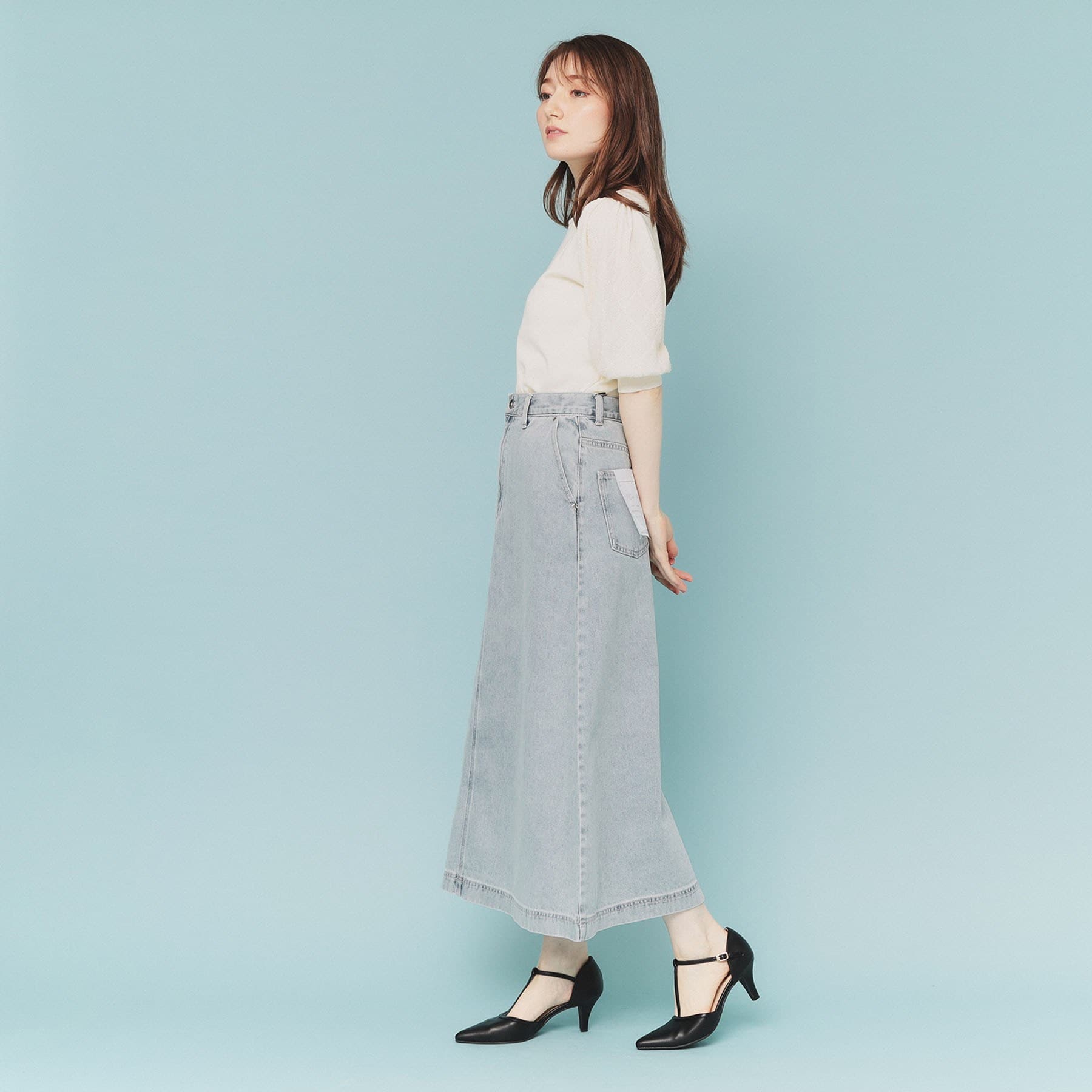 インデックス index 《丈が選べる》Aラインデニムロングスカート【洗濯機洗い可】 (ネイビー(094)) ネイビー(094)