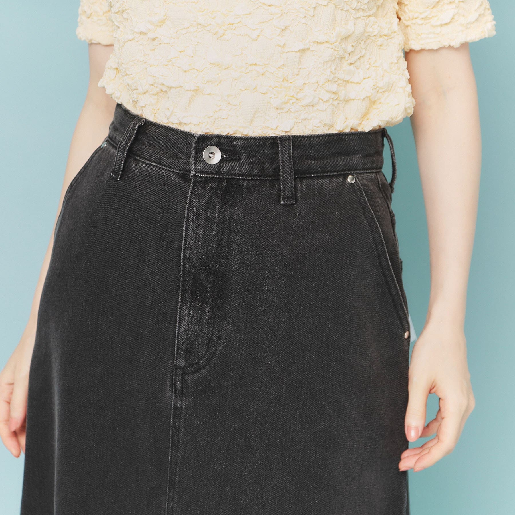 インデックス index 《丈が選べる》Aラインデニムロングスカート【洗濯機洗い可】 (ネイビー(094)) ネイビー(094)