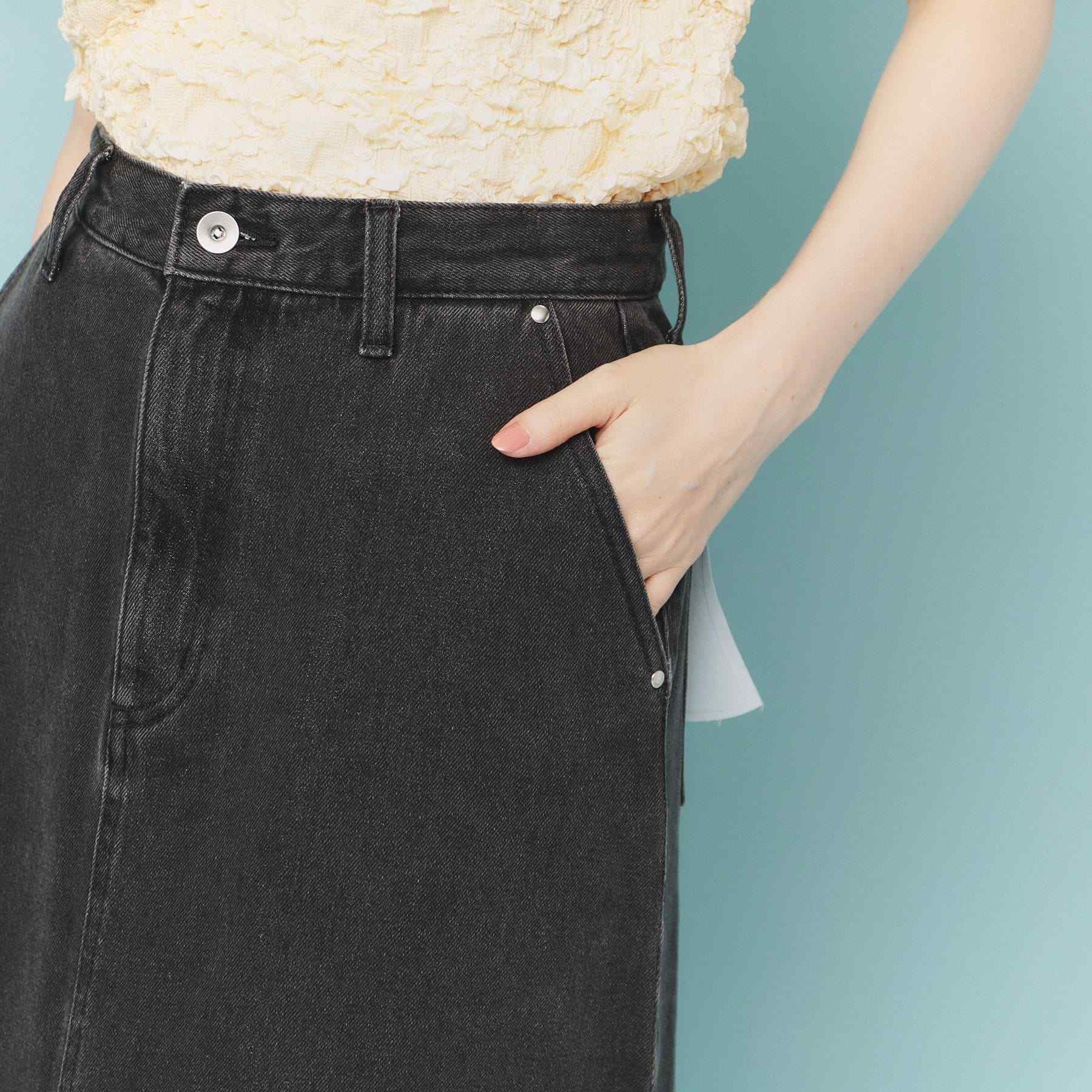 インデックス index 《丈が選べる》Aラインデニムロングスカート【洗濯機洗い可】 (ネイビー(094)) ネイビー(094)