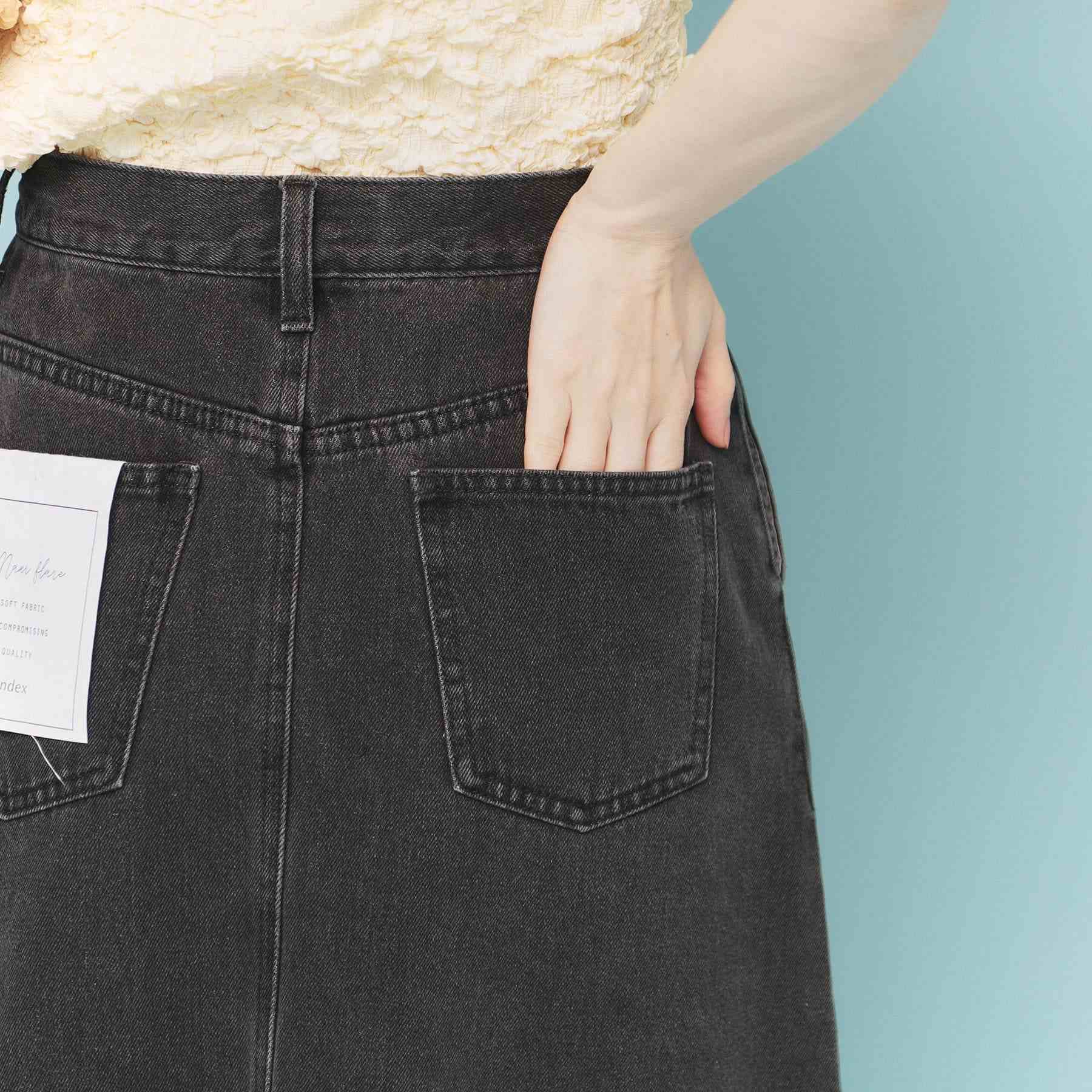 インデックス index 《丈が選べる》Aラインデニムロングスカート【洗濯機洗い可】 (ネイビー(094)) ネイビー(094)