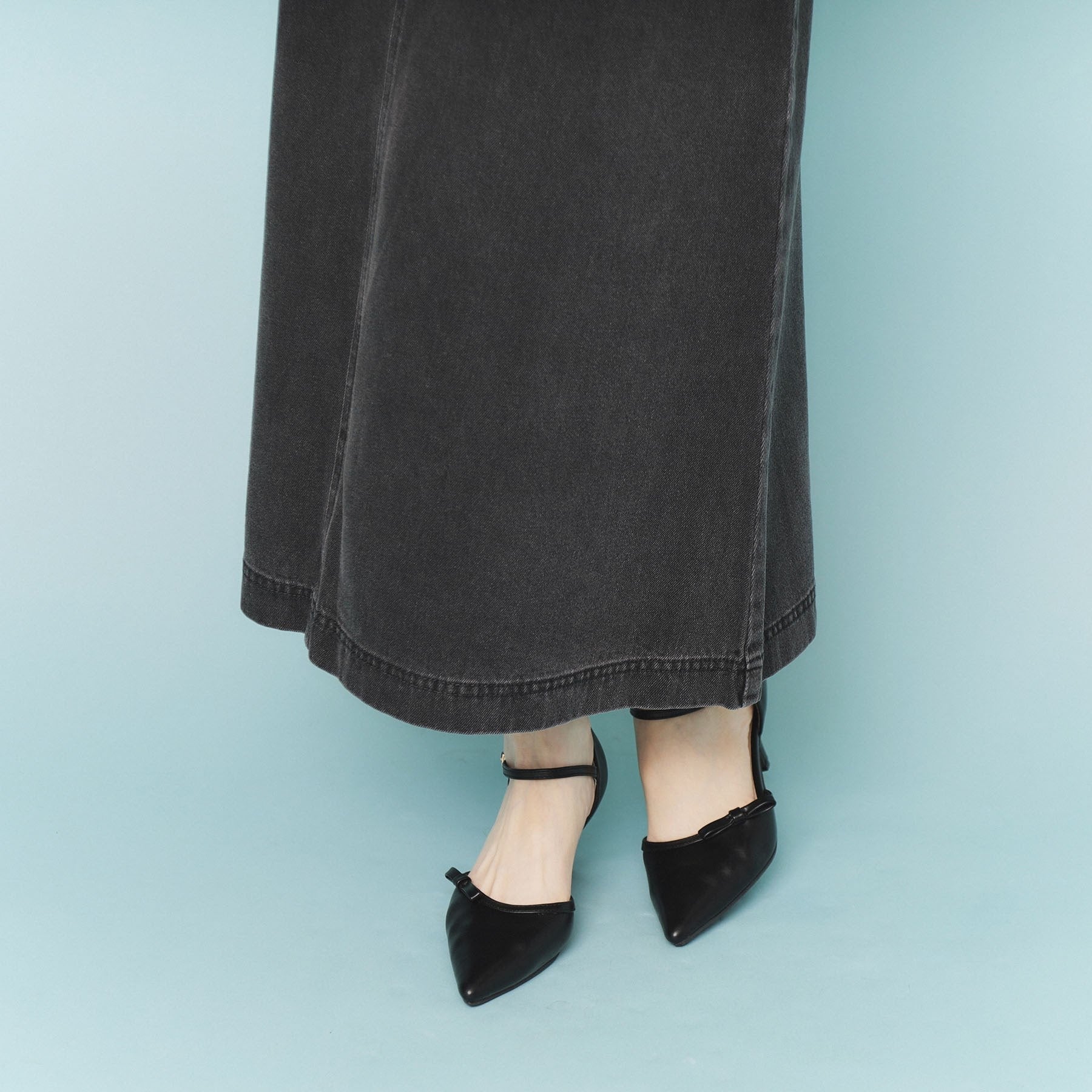 インデックス index 《丈が選べる》Aラインデニムロングスカート【洗濯機洗い可】 (ネイビー(094)) ネイビー(094)