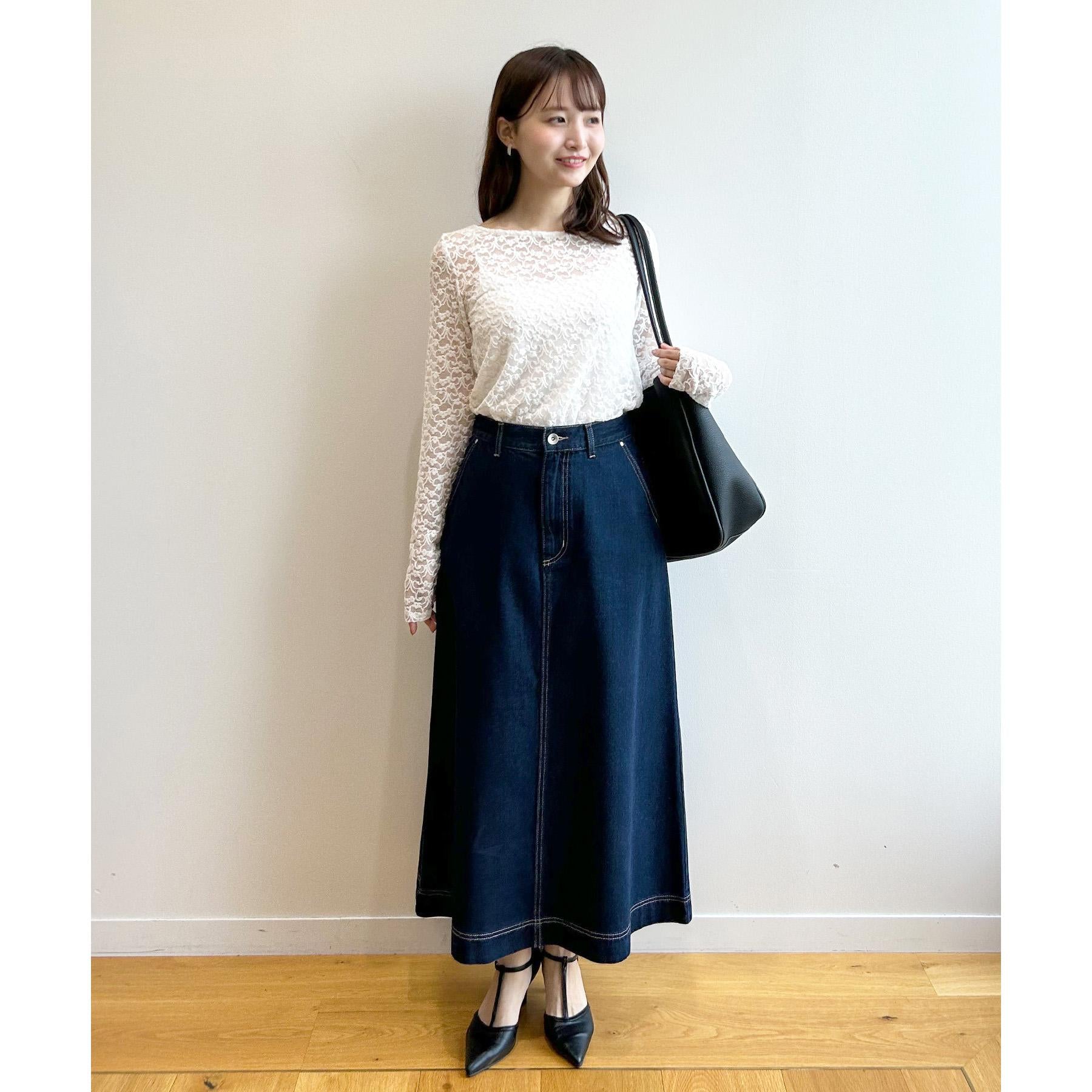 インデックス index 《丈が選べる》Aラインデニムロングスカート【洗濯機洗い可】 (ネイビー(094)) ネイビー(094)