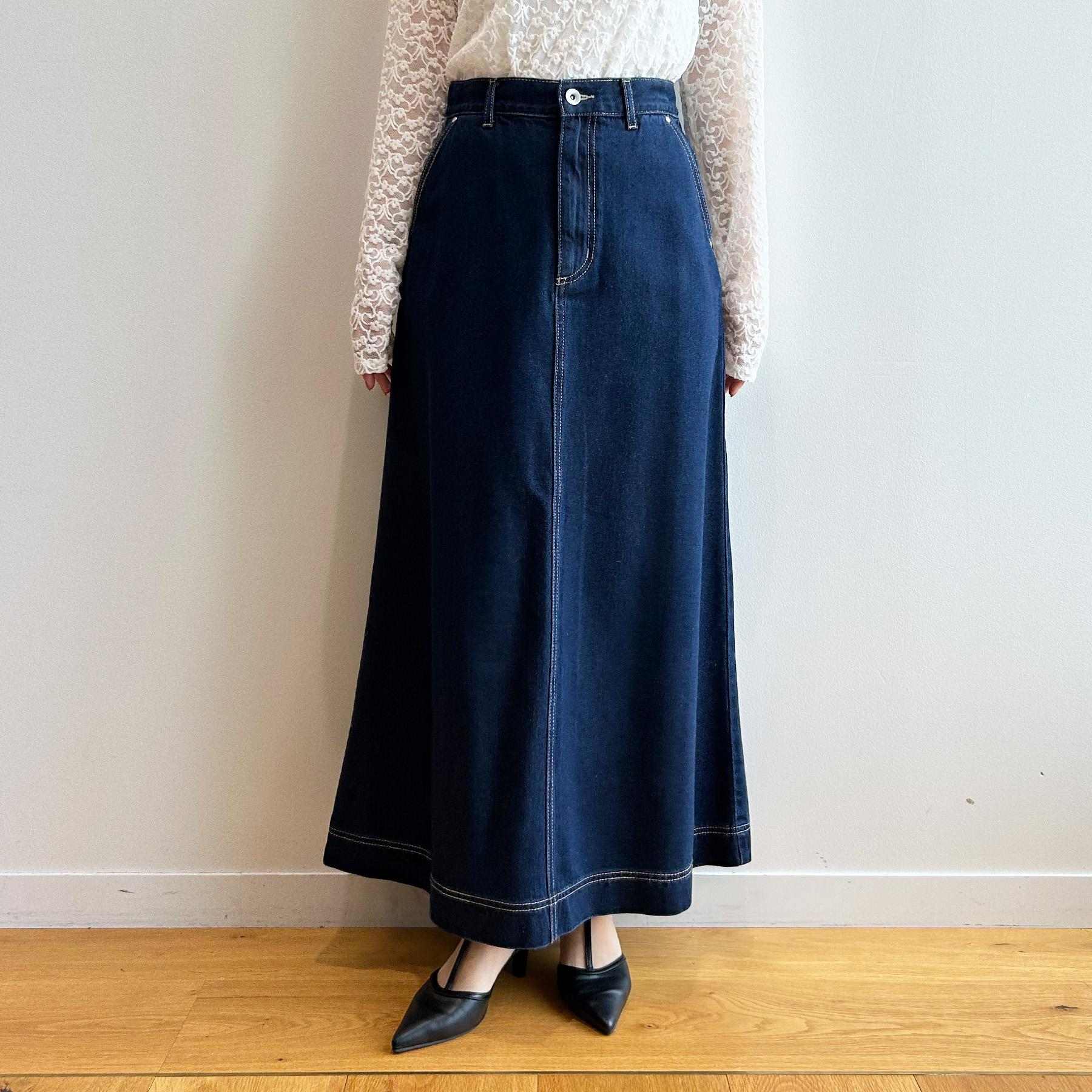 インデックス index 《丈が選べる》Aラインデニムロングスカート【洗濯機洗い可】 (ネイビー(094)) ネイビー(094)