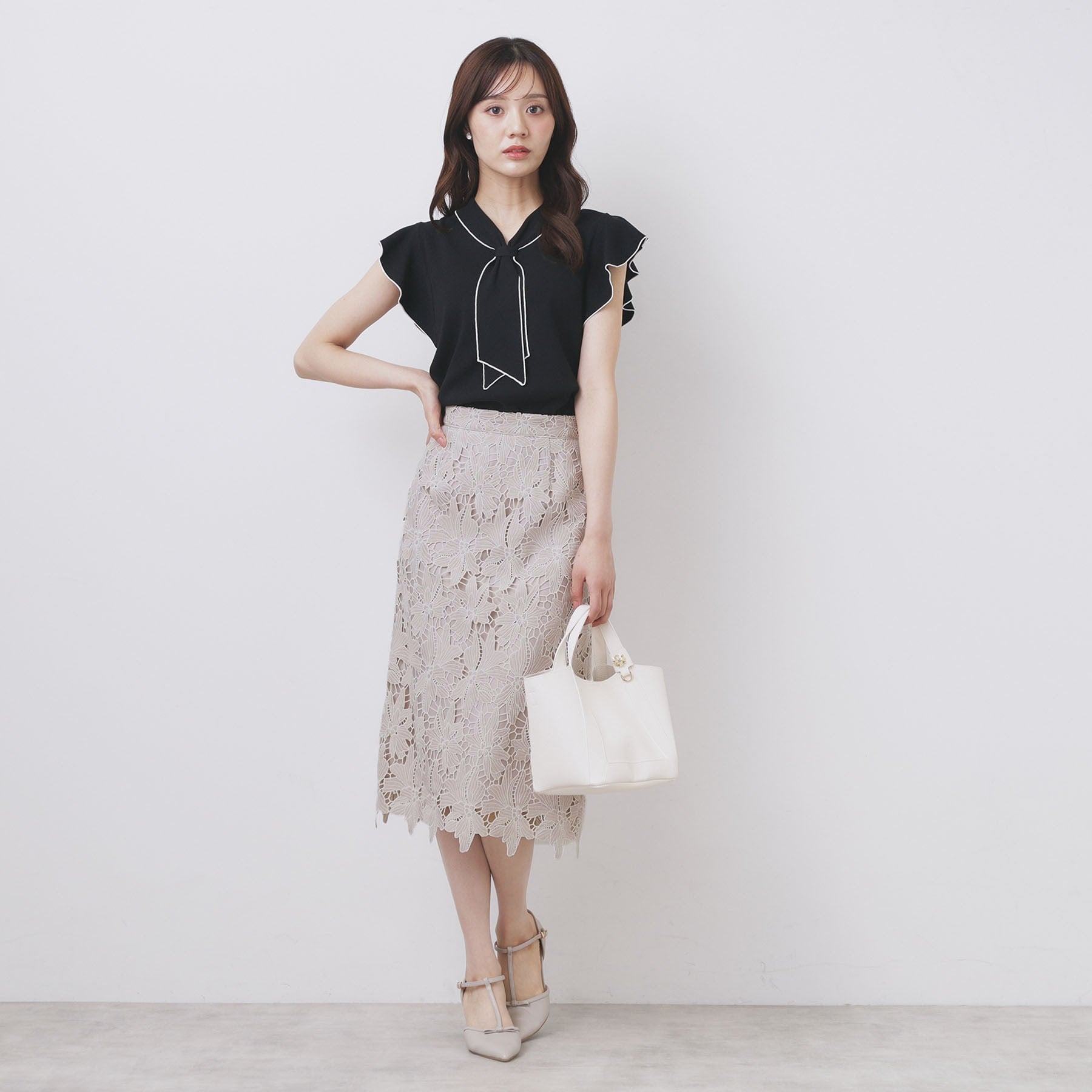 インデックス index 《S-3Lサイズ》バイカラーレースタイトスカート【洗濯機洗い可】 (モカブラウン(042)) モカブラウン(042)