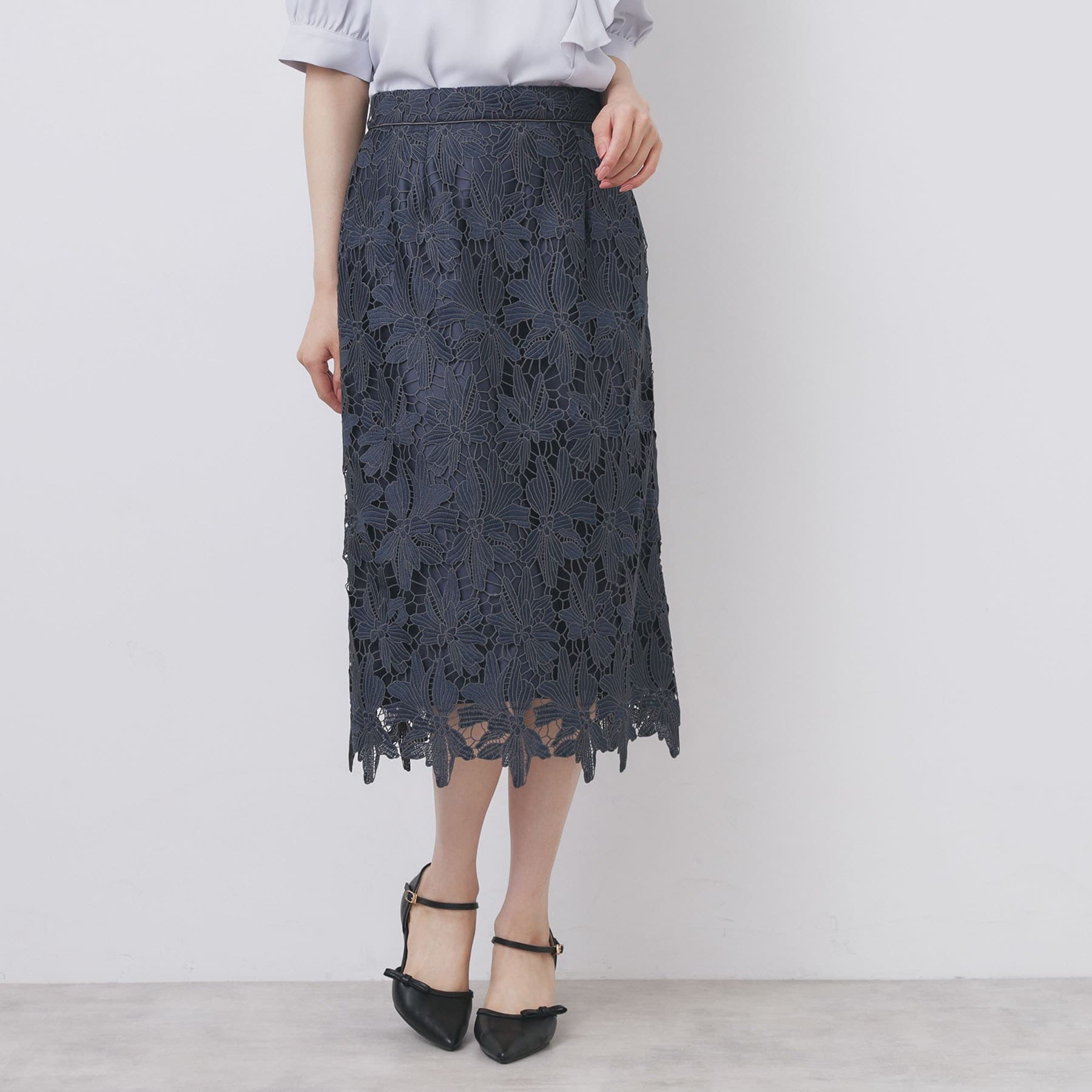 インデックス index 《S-3Lサイズ》バイカラーレースタイトスカート【洗濯機洗い可】 (モカブラウン(042)) モカブラウン(042)