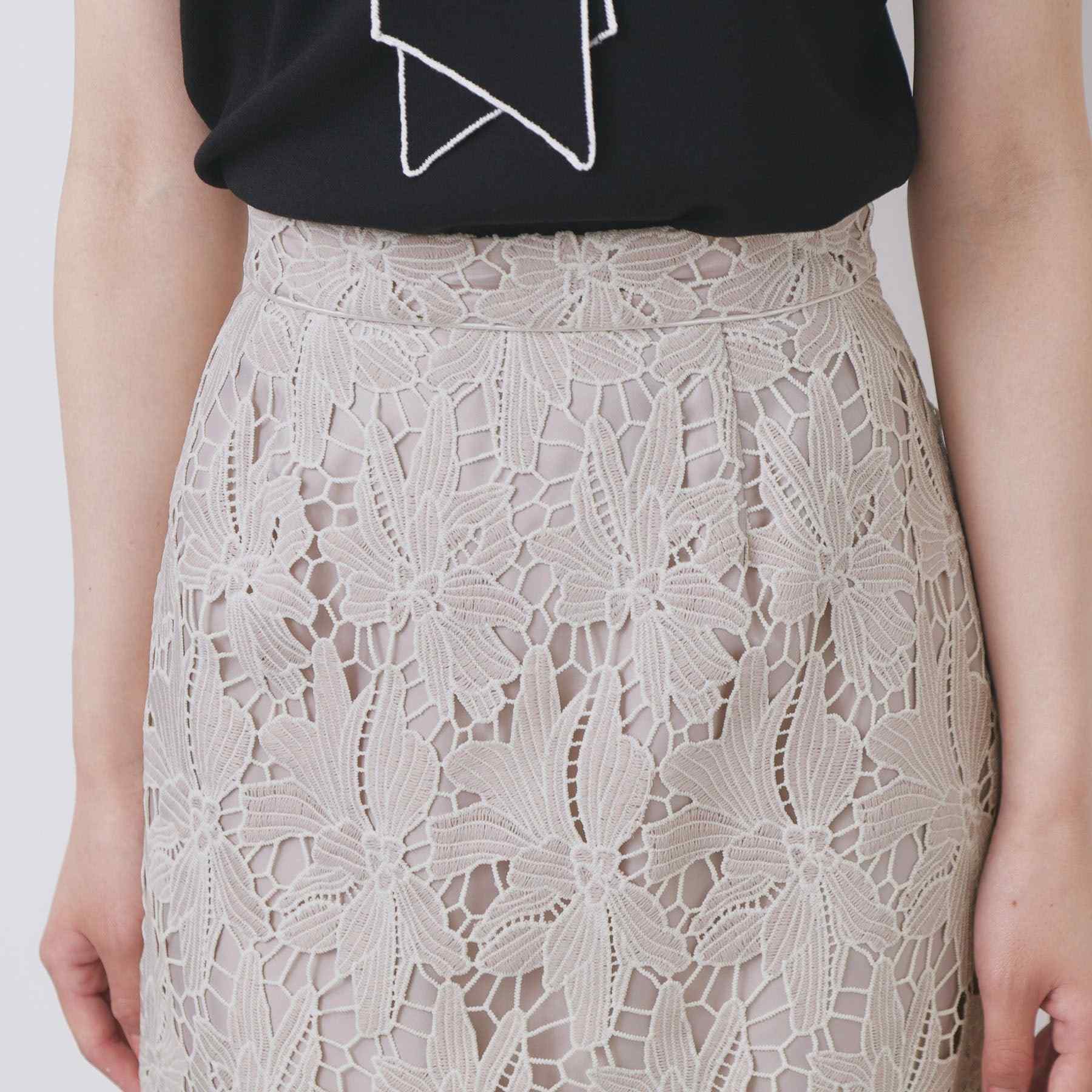 インデックス index 《S-3Lサイズ》バイカラーレースタイトスカート【洗濯機洗い可】 (モカブラウン(042)) モカブラウン(042)