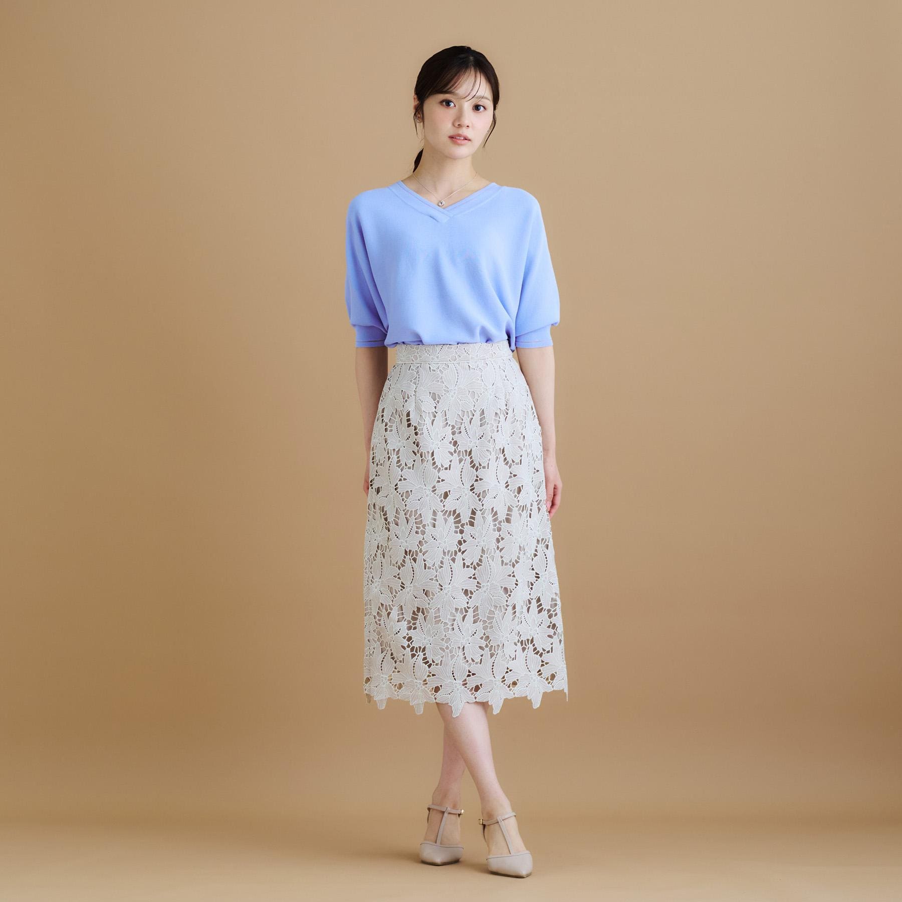 インデックス index 《S-3Lサイズ》バイカラーレースタイトスカート【洗濯機洗い可】 (モカブラウン(042)) モカブラウン(042)