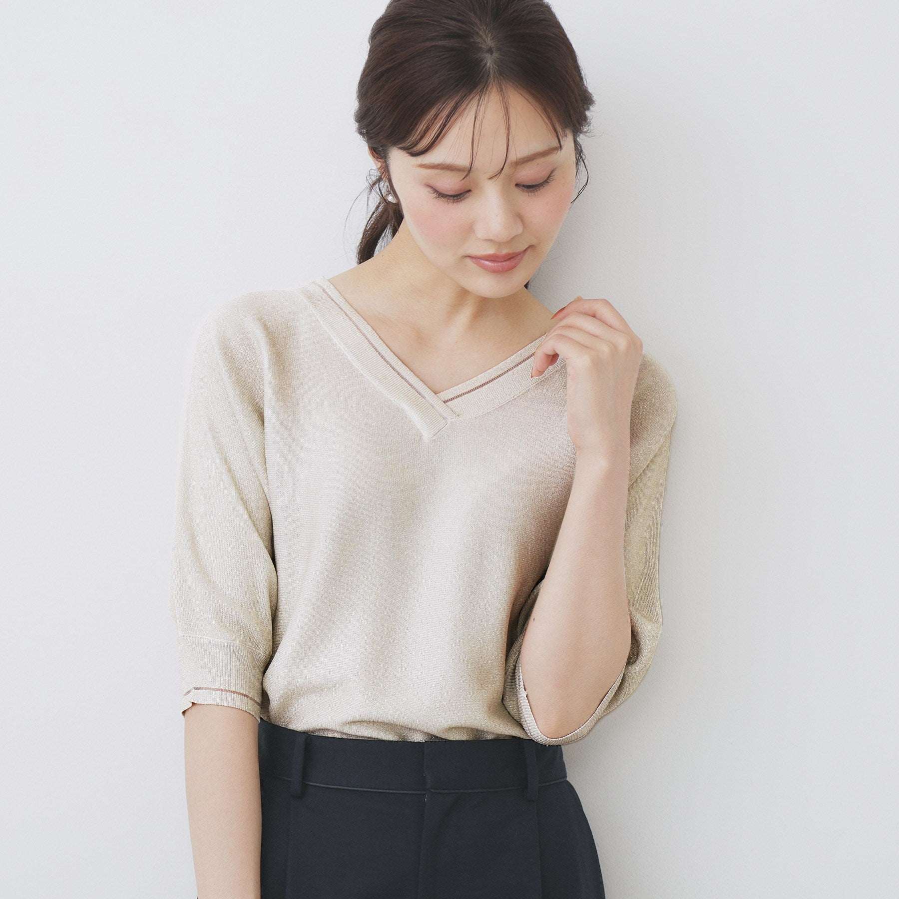 インデックス index 前後2wayで着用可能 ドルマンスリーブニット【洗濯機可・UVケア・抗ピリング】 (ゴールド(007)) ゴールド(007)