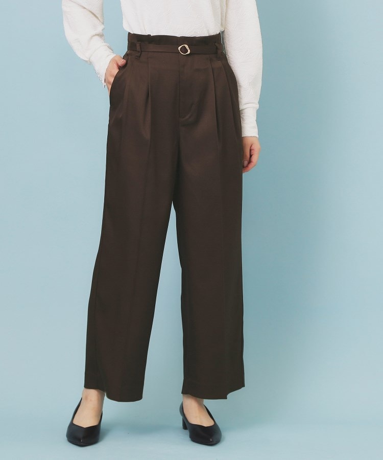 インデックス index 変形バックルベルト付2タックワイドパンツ【洗濯機可・イージーアイロン・防シワ・ストレッチ】 (ブラウン(044)) ブラウン(044)
