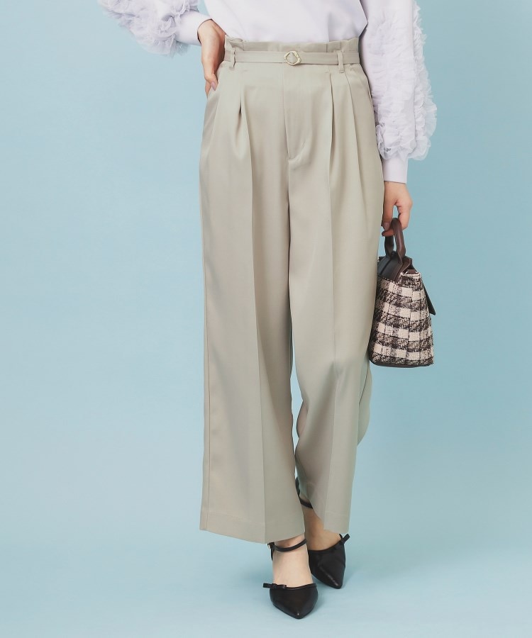 インデックス index 変形バックルベルト付2タックワイドパンツ【洗濯機可・イージーアイロン・防シワ・ストレッチ】 (ライトベージュ(051)) ライトベージュ(051)