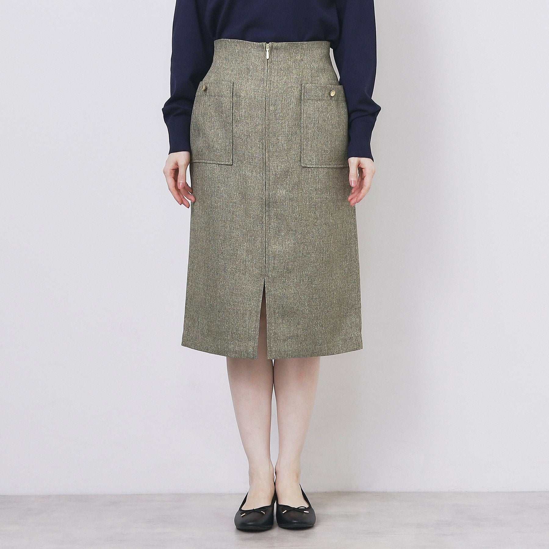 インデックス index ツイード調フロントジップタイトスカート【洗濯機可・防シワ】 (チャコールグレー(014)) チャコールグレー(014)