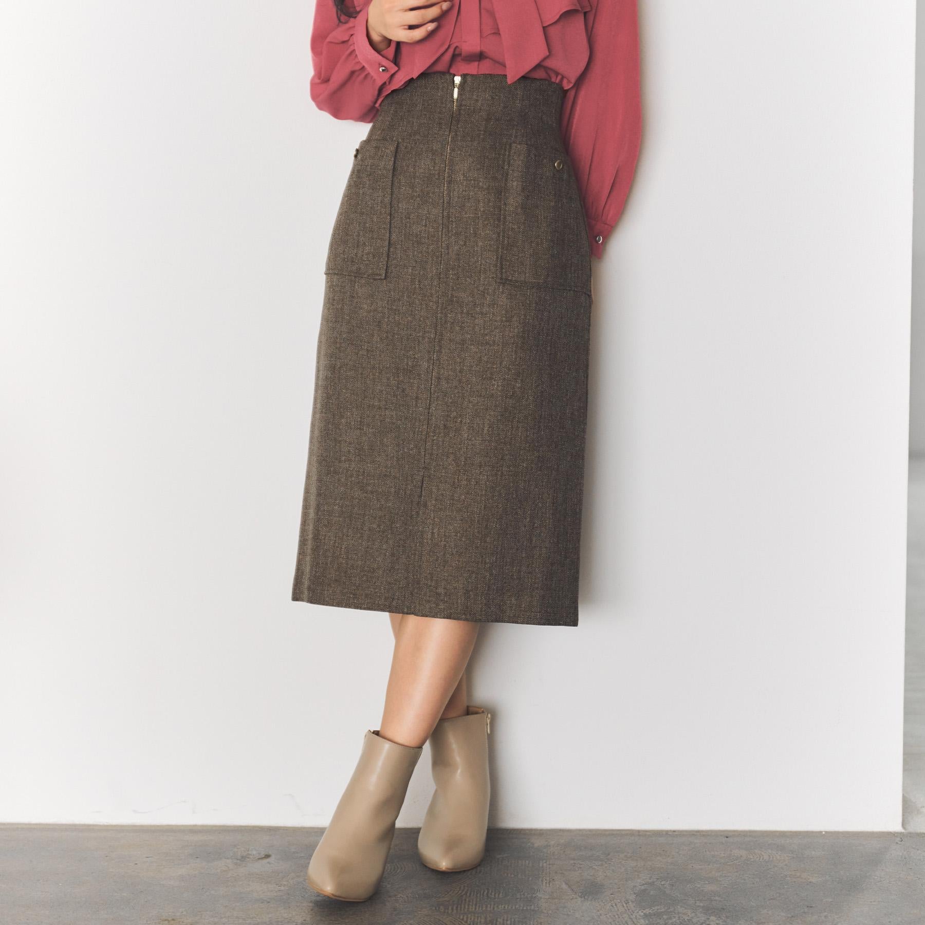 インデックス index ツイード調フロントジップタイトスカート【洗濯機可・防シワ】 (チャコールグレー(014)) チャコールグレー(014)