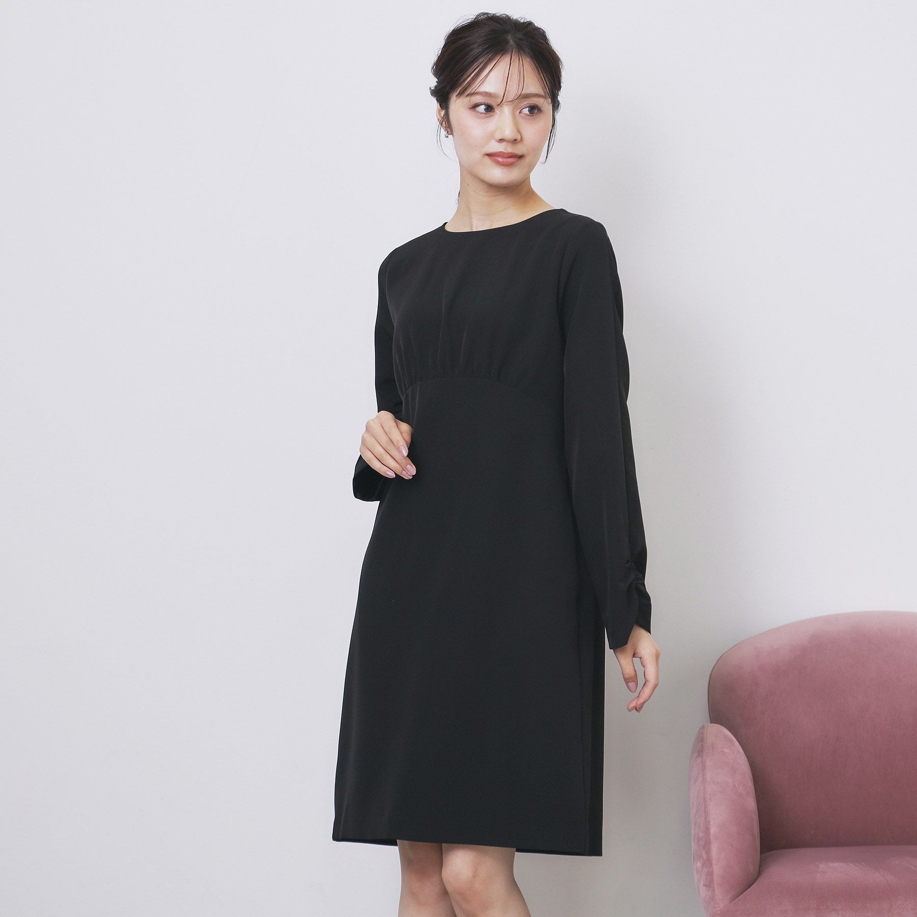 インデックス index ダブルクロスリボンスリーブサックワンピース【洗濯機可】 (ブラック(019)) ブラック(019)