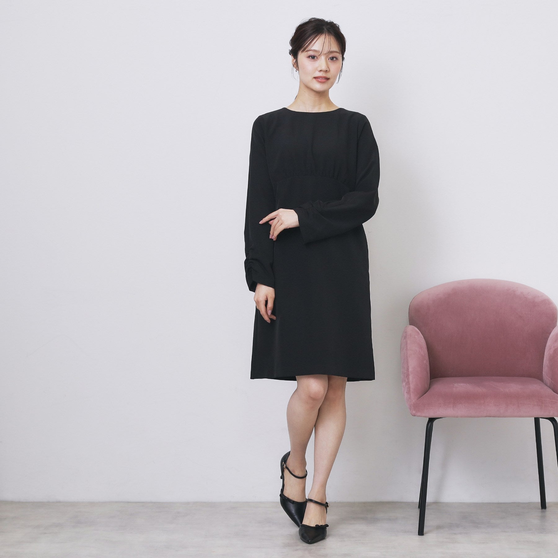 インデックス index ダブルクロスリボンスリーブサックワンピース【洗濯機可】 (ブラック(019)) ブラック(019)