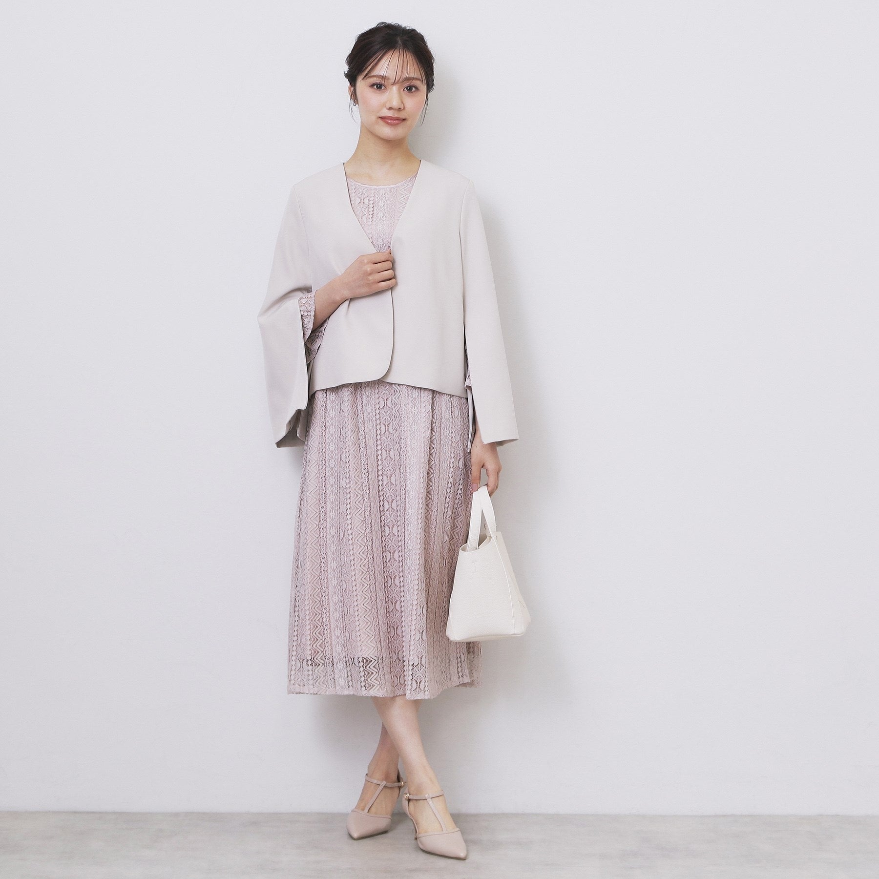 インデックス index 幾何ラインレースフレアスリーブワンピース【洗濯機可】 (ネイビー(094)) ネイビー(094)