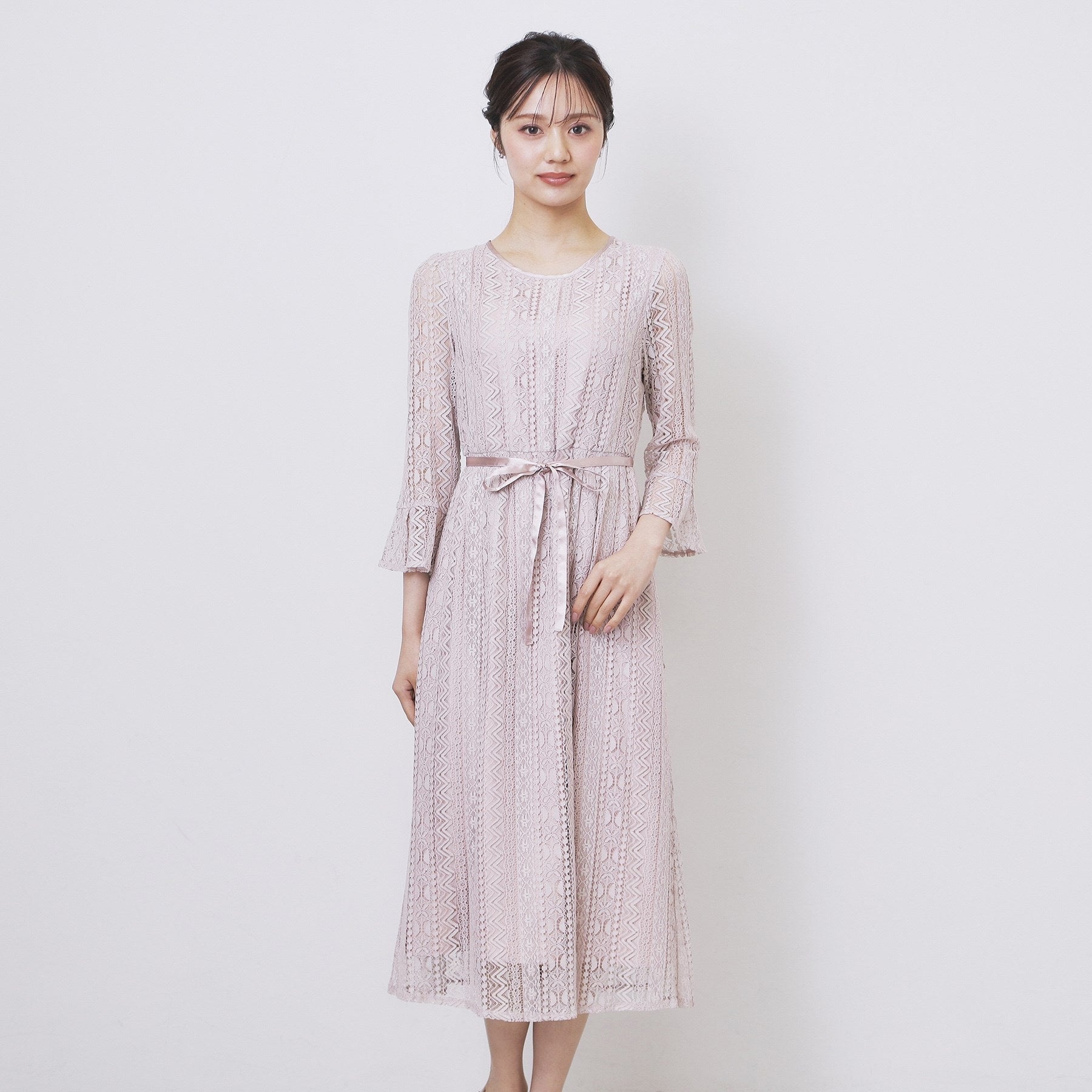 インデックス index 幾何ラインレースフレアスリーブワンピース【洗濯機可】 (ネイビー(094)) ネイビー(094)