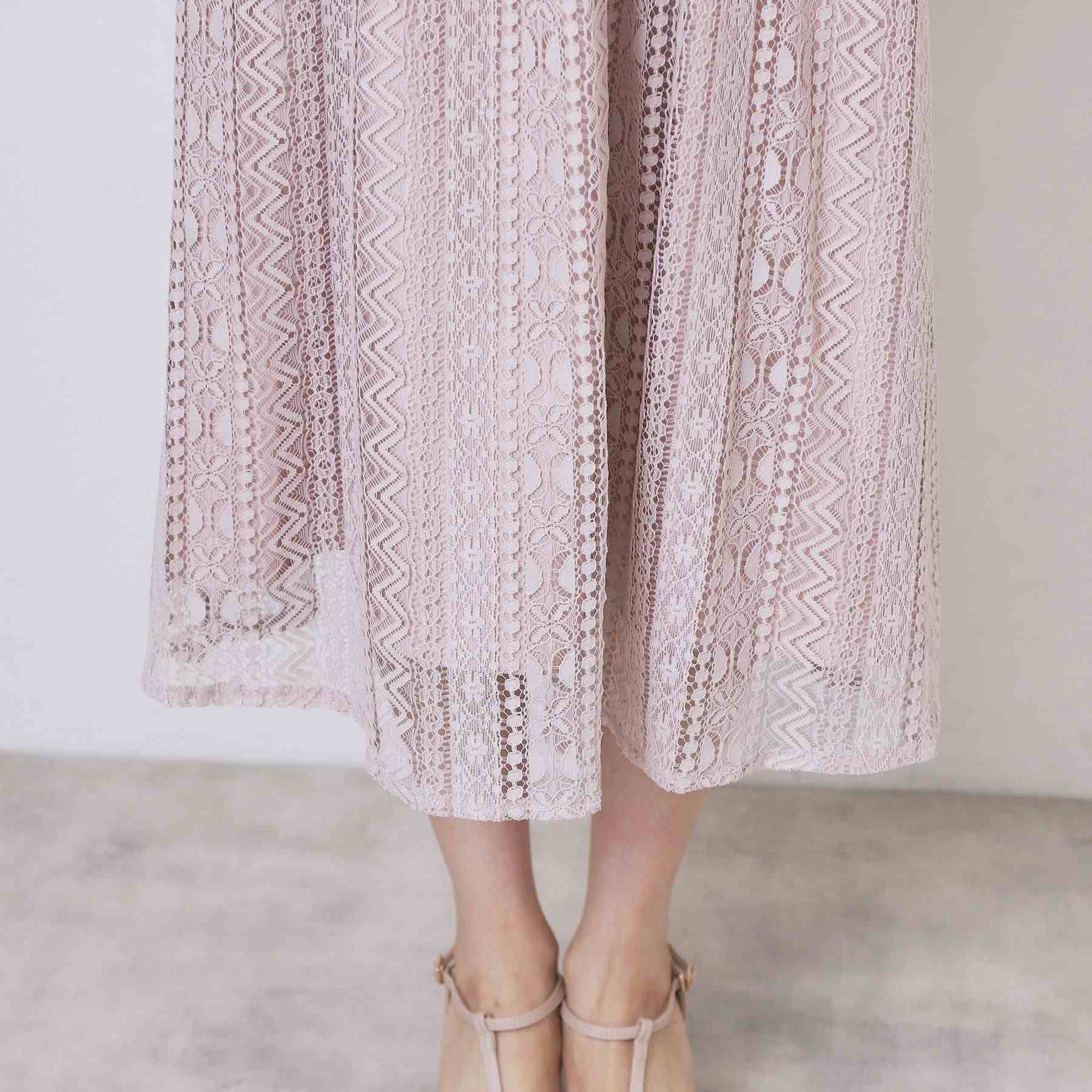 インデックス index 幾何ラインレースフレアスリーブワンピース【洗濯機可】 (ネイビー(094)) ネイビー(094)