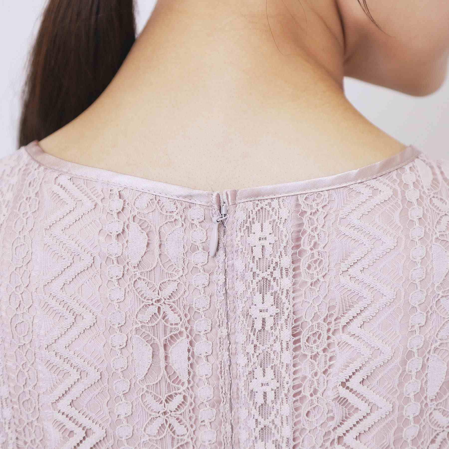 インデックス index 幾何ラインレースフレアスリーブワンピース【洗濯機可】 (ネイビー(094)) ネイビー(094)