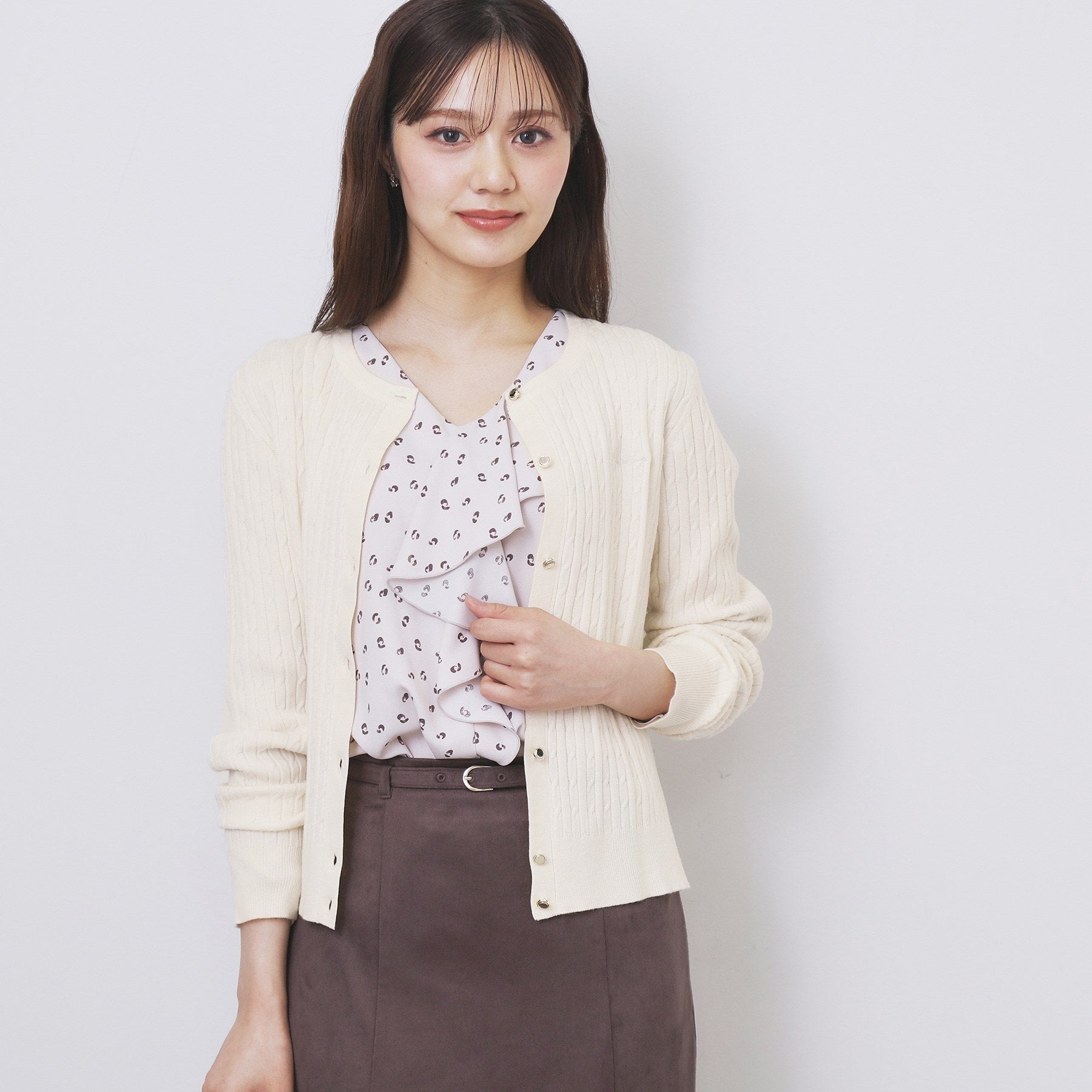 インデックス index ケーブルクルーネックカーディガン【洗濯機可】 (オフホワイト(003)) オフホワイト(003)