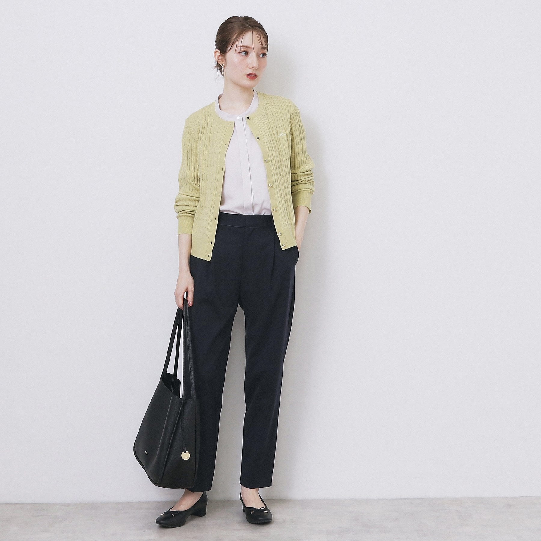 インデックス index ケーブルクルーネックカーディガン【洗濯機可】 (オフホワイト(003)) オフホワイト(003)