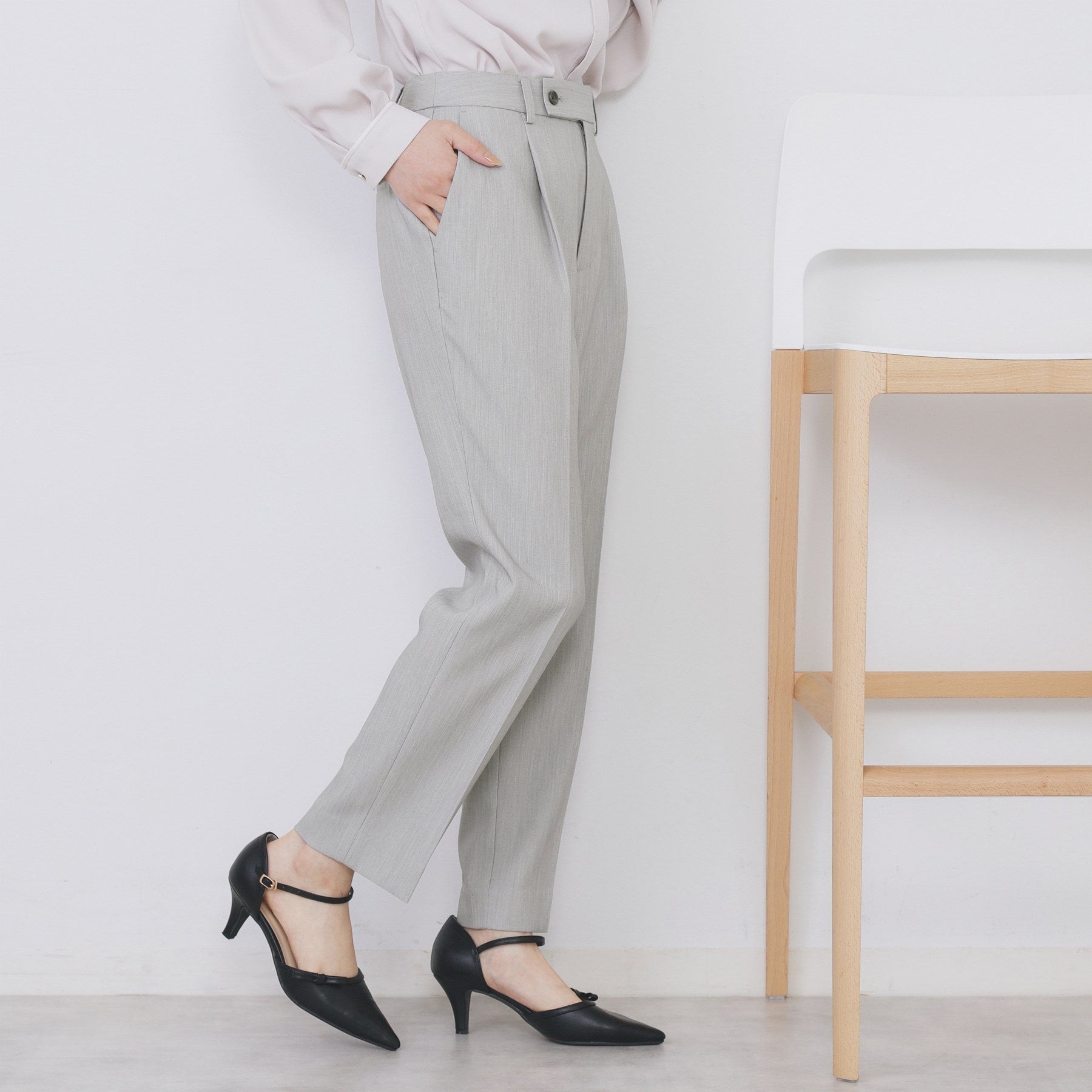 インデックス index セットアップ対応 選べる丈 ストレッチダブルクロステーパードパンツ【洗濯機可・防シワ・ストレッチ】 (ライトベージュ(051)) ライトベージュ(051)