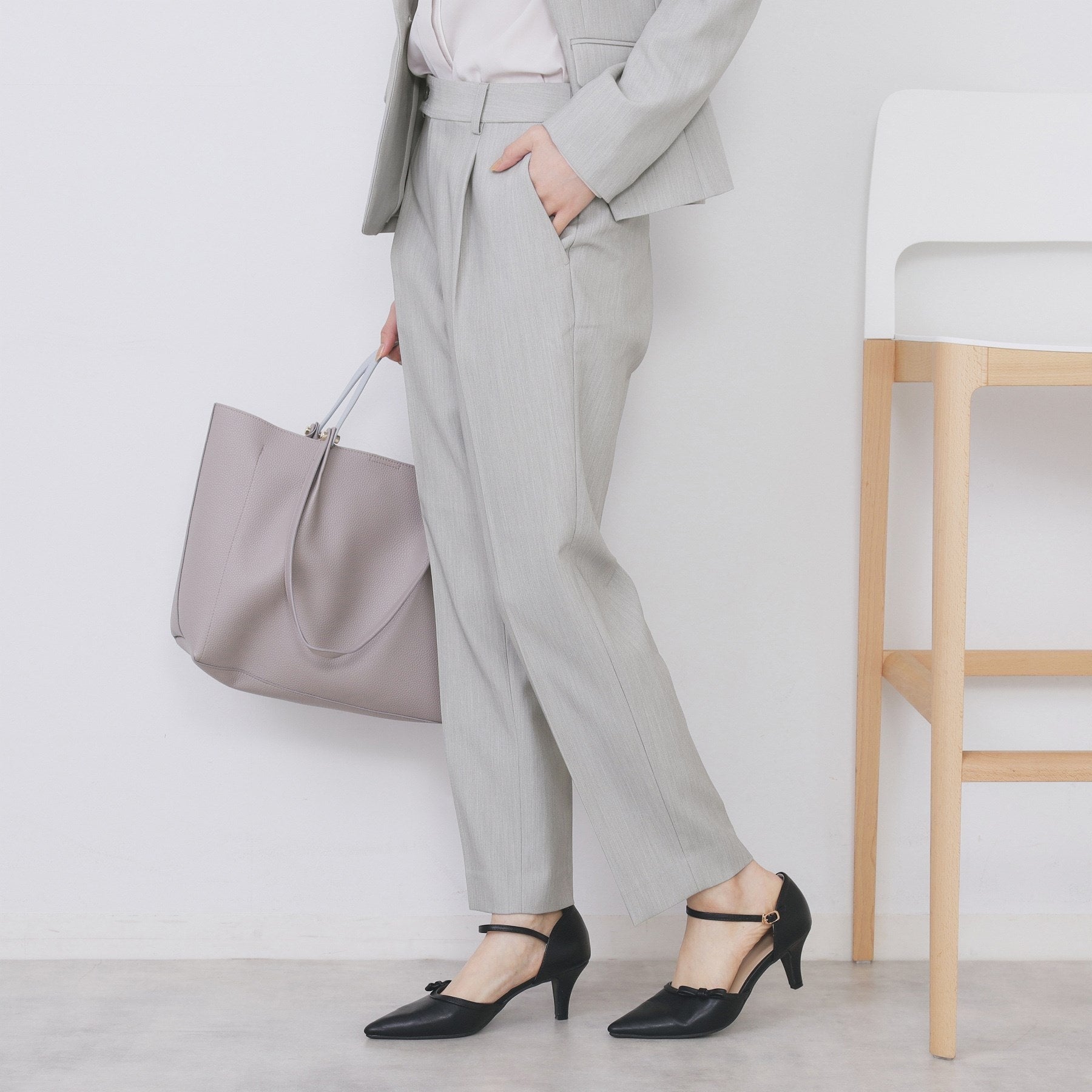 インデックス index セットアップ対応 選べる丈 ストレッチダブルクロステーパードパンツ【洗濯機可・防シワ・ストレッチ】 (ライトベージュ(051)) ライトベージュ(051)